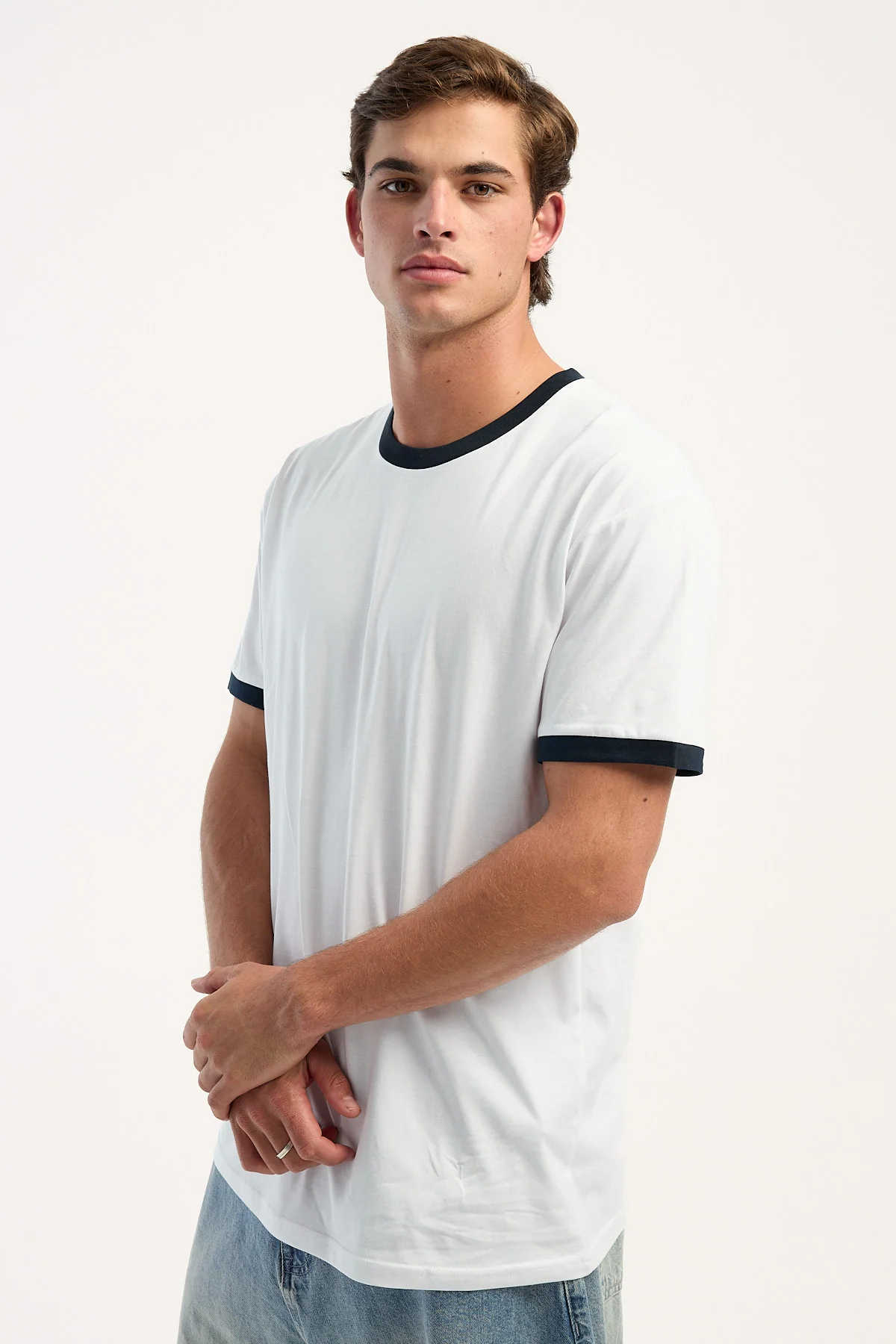 As Colour Staple Ringer Tee White/Navy - Image 4