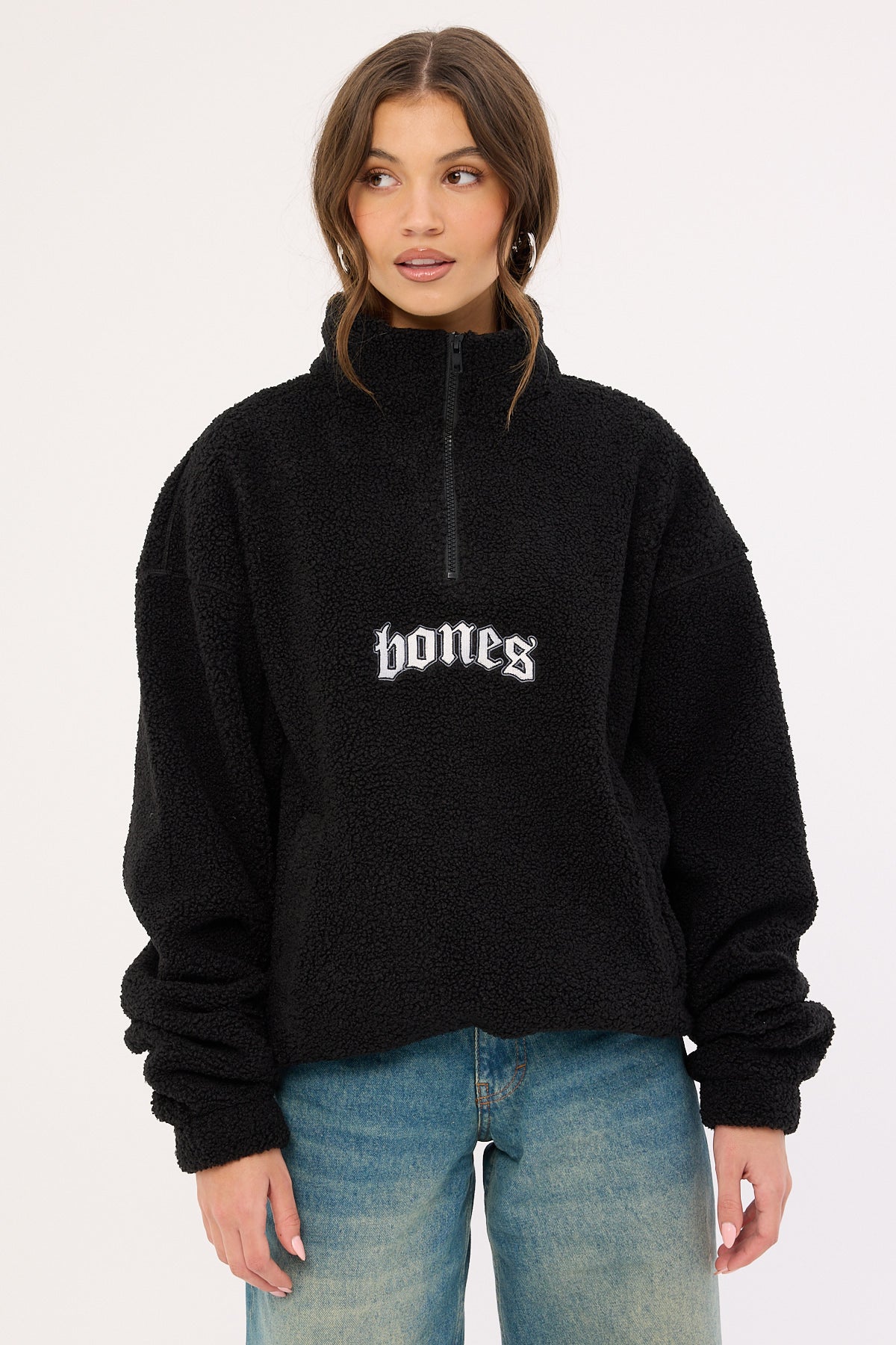 Billy Bones Club Webbed Collar Sherpa 1/4 Zip Black - Image 5