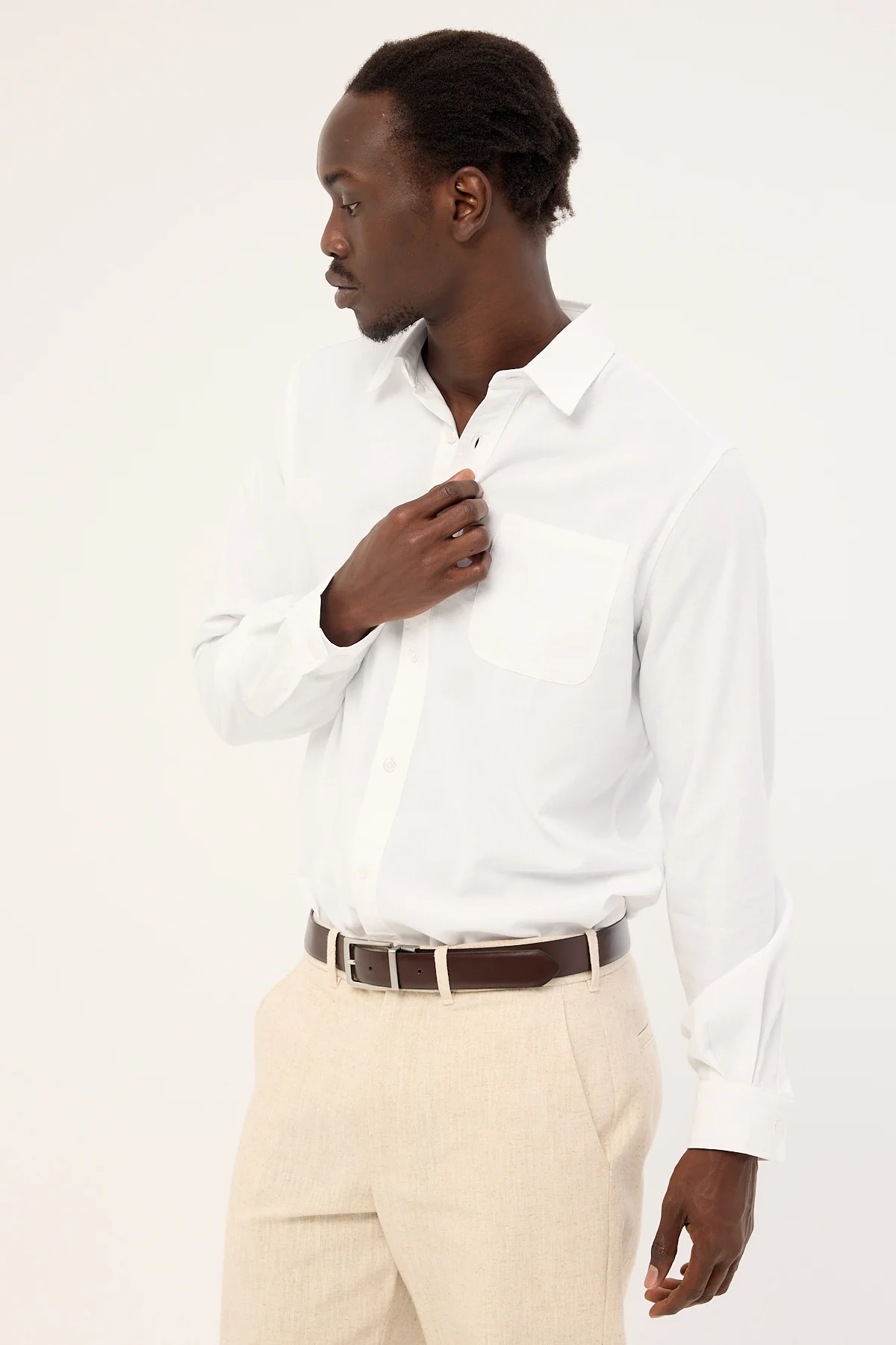 Common Need Classic Linen Long Sleeve Shirt White - Image 5