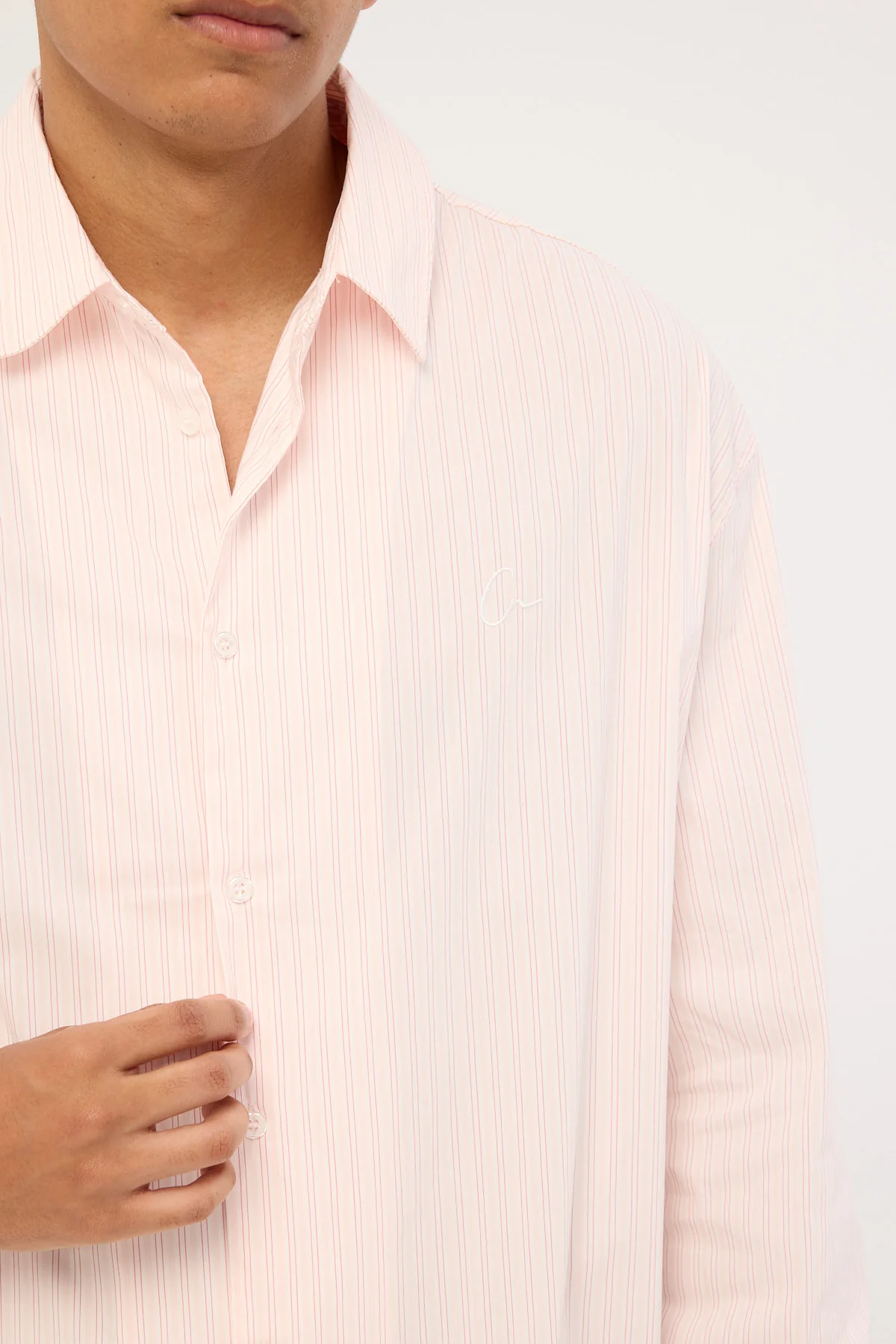 Common Need Initial Long Sleeve Shirt Pink Stripe - Image 4
