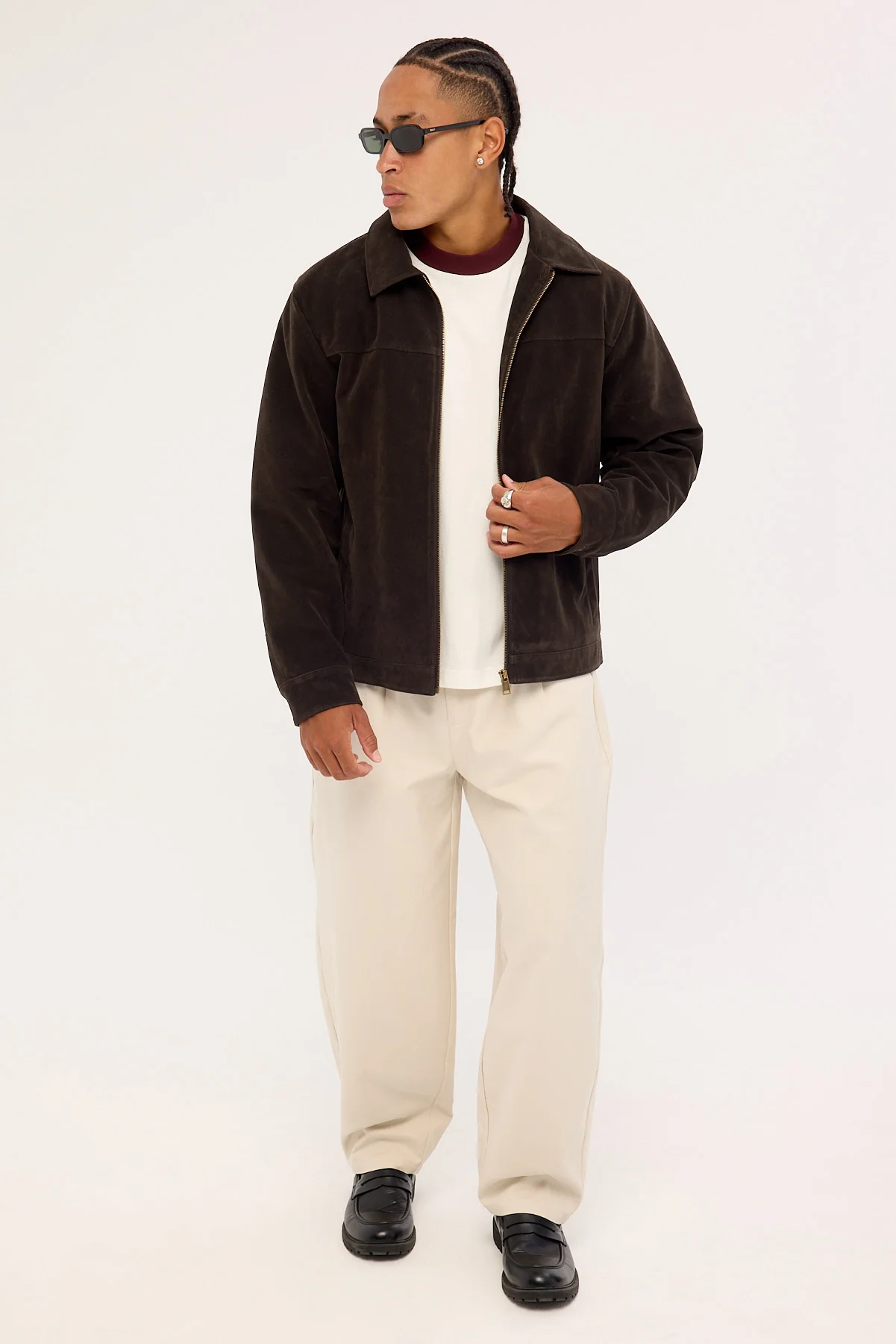 Common Need Pilot PU Suede Leather Jacket Brown - Image 3