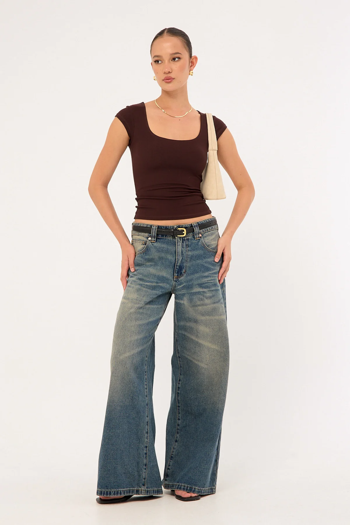 L&t Cap Sleeve Scoop T-Shirt Brown - Image 3