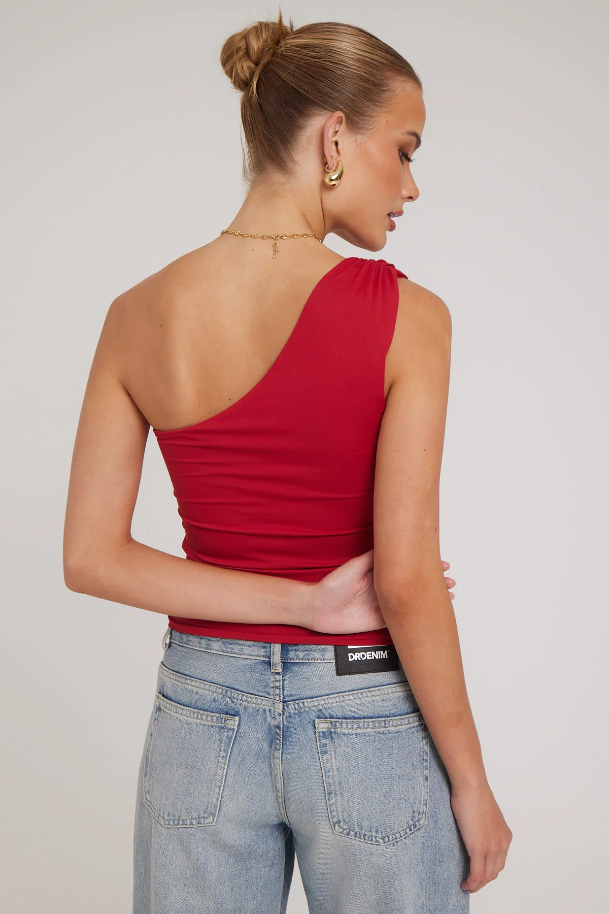 L&t Ruched One Shoulder Top Red - Image 5