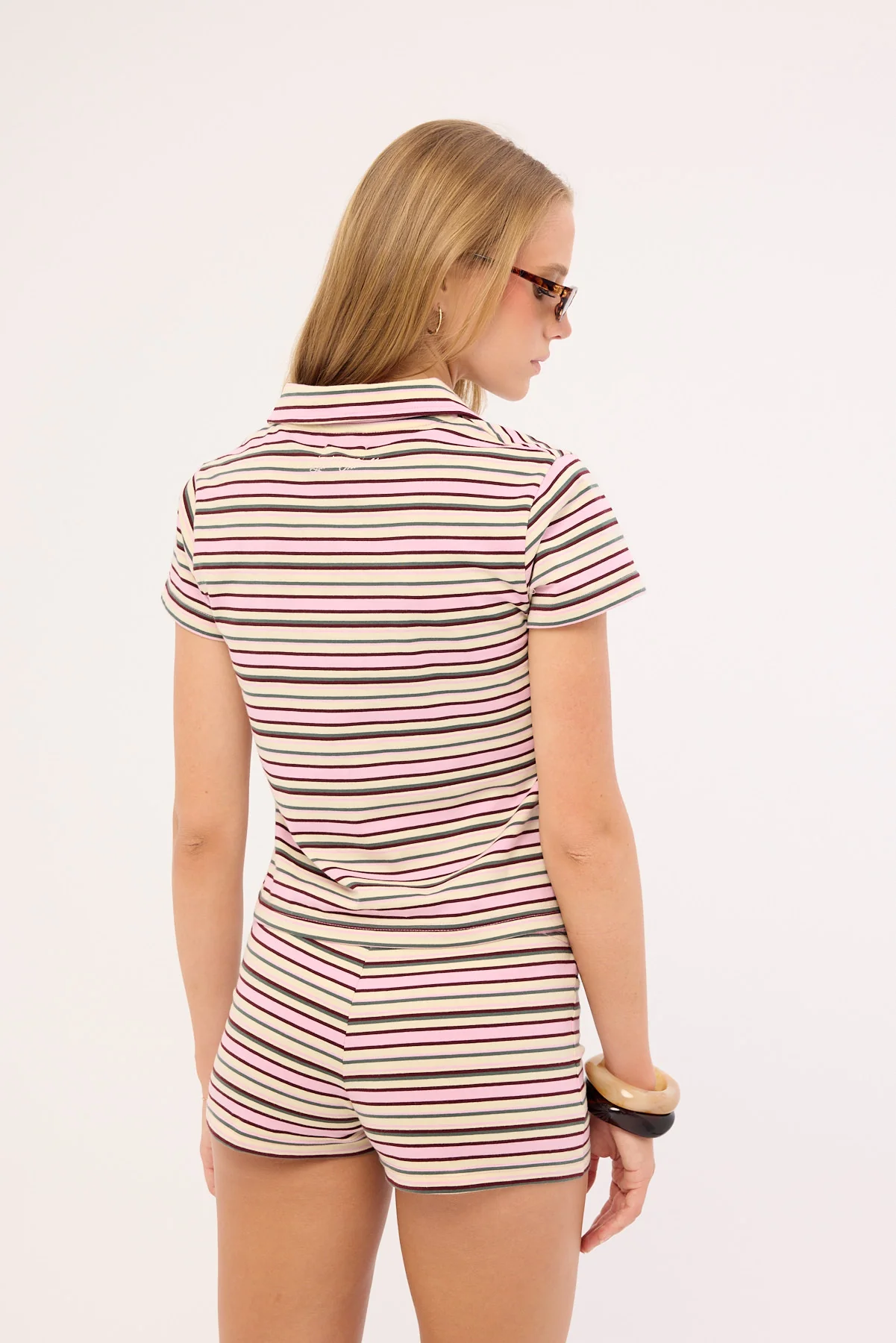 Luck & Trouble Aisha Stripe Polo Baby Tee Multi Stripe - Image 4