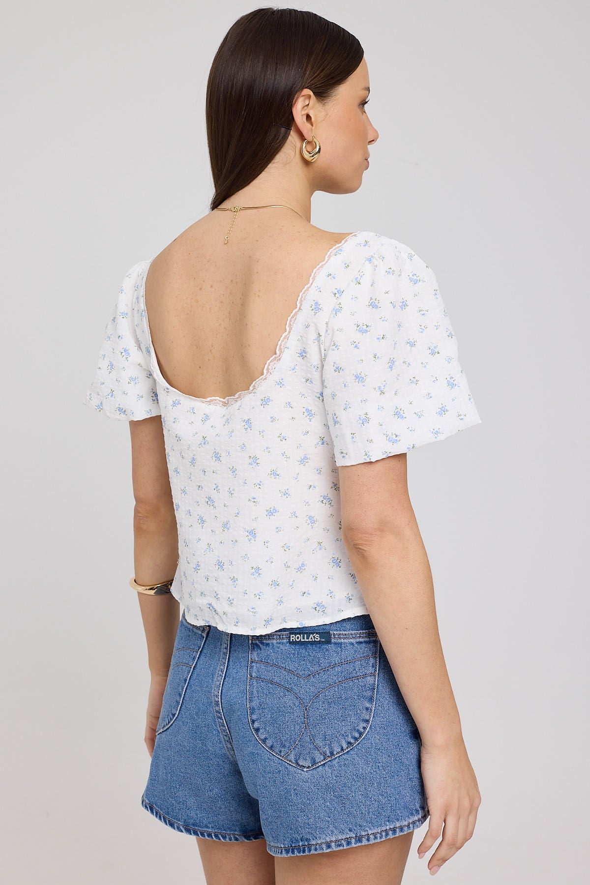 Luck & Trouble Allora Floral Short Sleeve Top Blue Floral - Image 5