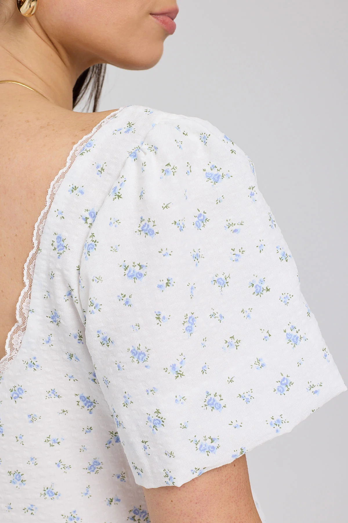 Luck & Trouble Allora Floral Short Sleeve Top Blue Floral - Image 6