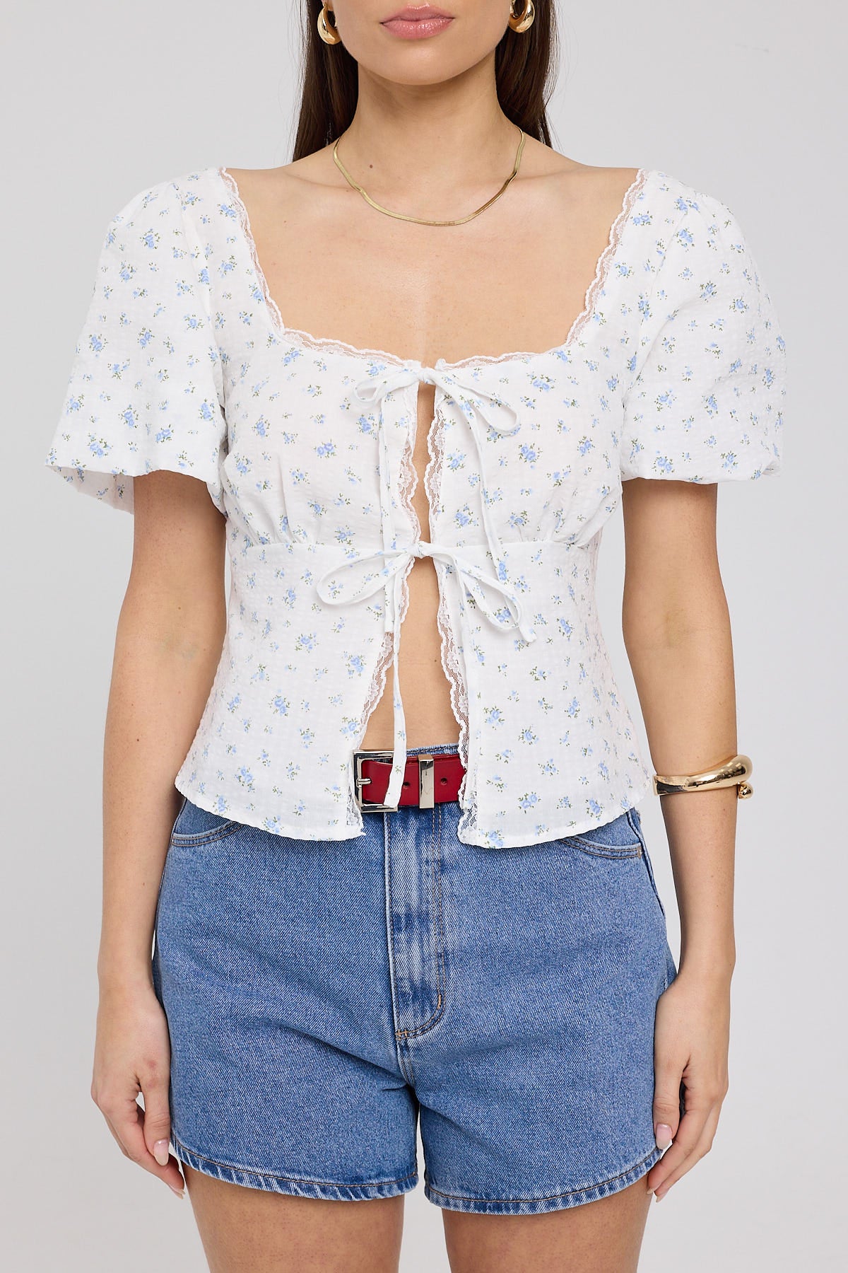 Luck & Trouble Allora Floral Short Sleeve Top Blue Floral - Image 8