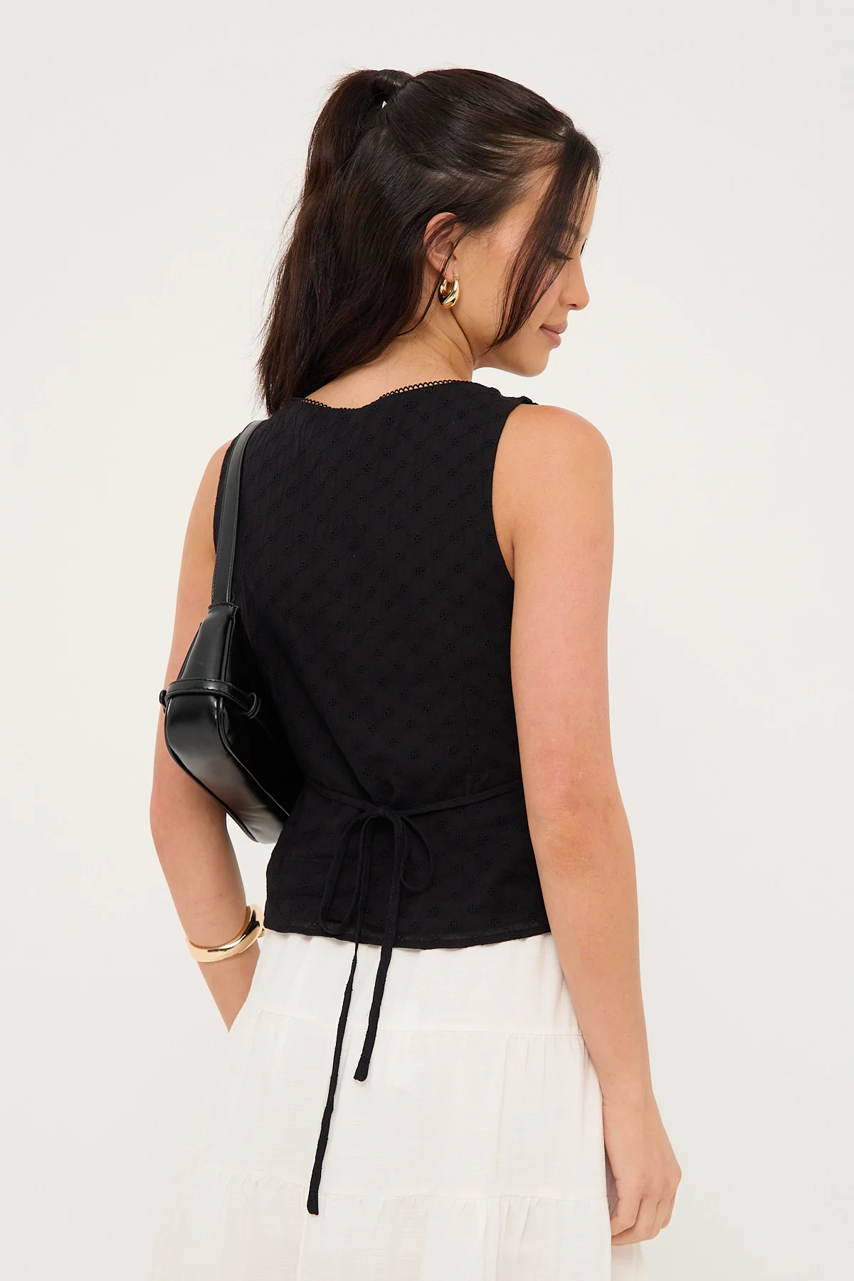 Luck & Trouble Gracie V Neck Broderie Top Black - Image 4