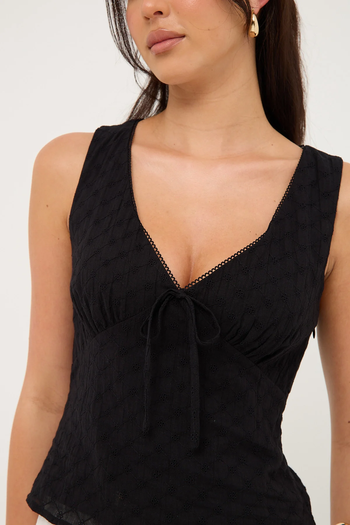 Luck & Trouble Gracie V Neck Broderie Top Black - Image 5