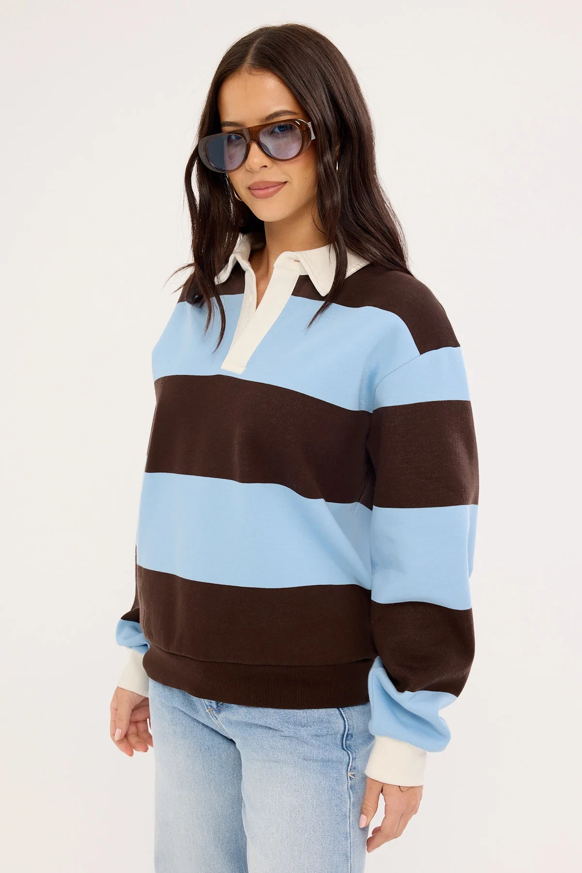 Luck & Trouble Kleo Fleece Rugby Brown Stripe - Image 4