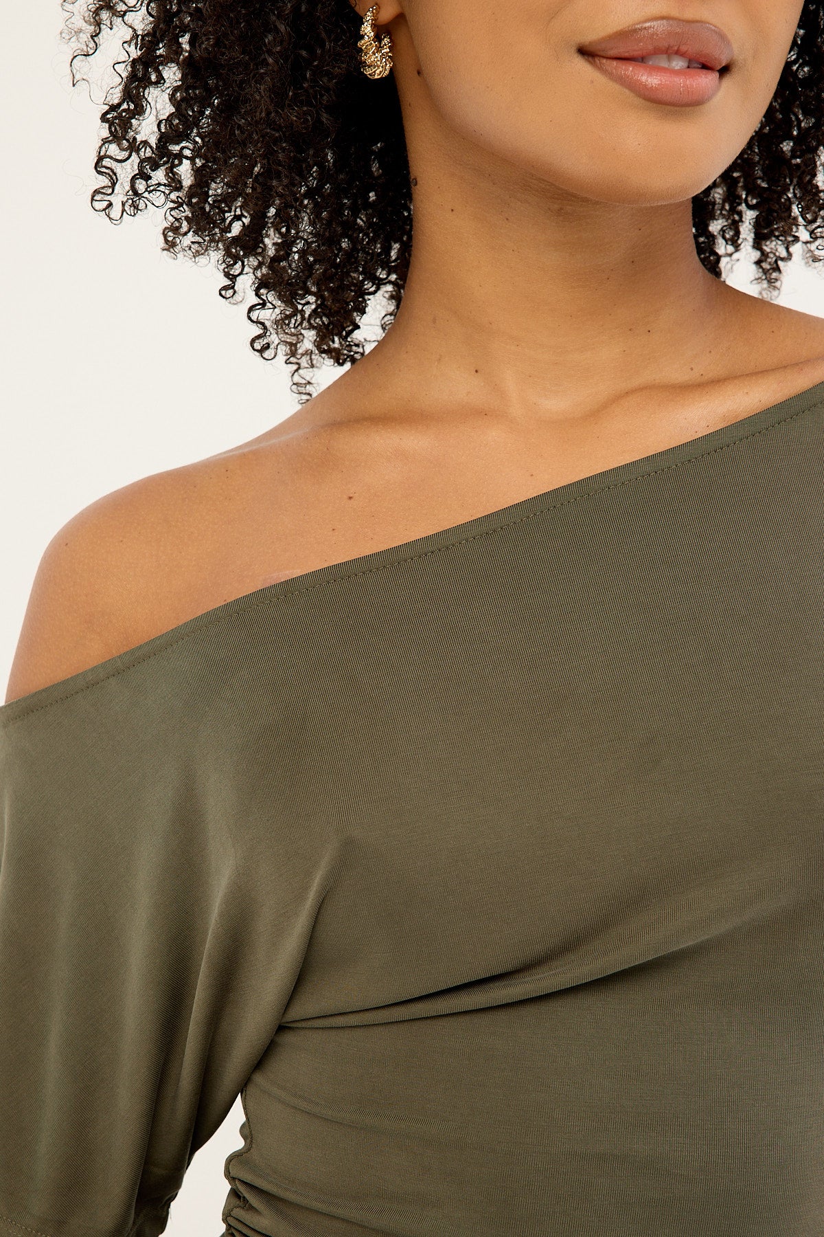 Luck & Trouble Leo Ruched T-shirt Khaki Green - Image 3