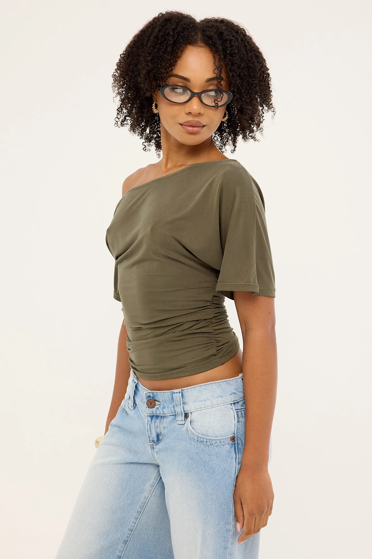 Luck & Trouble Leo Ruched T-shirt Khaki Green - Image 4