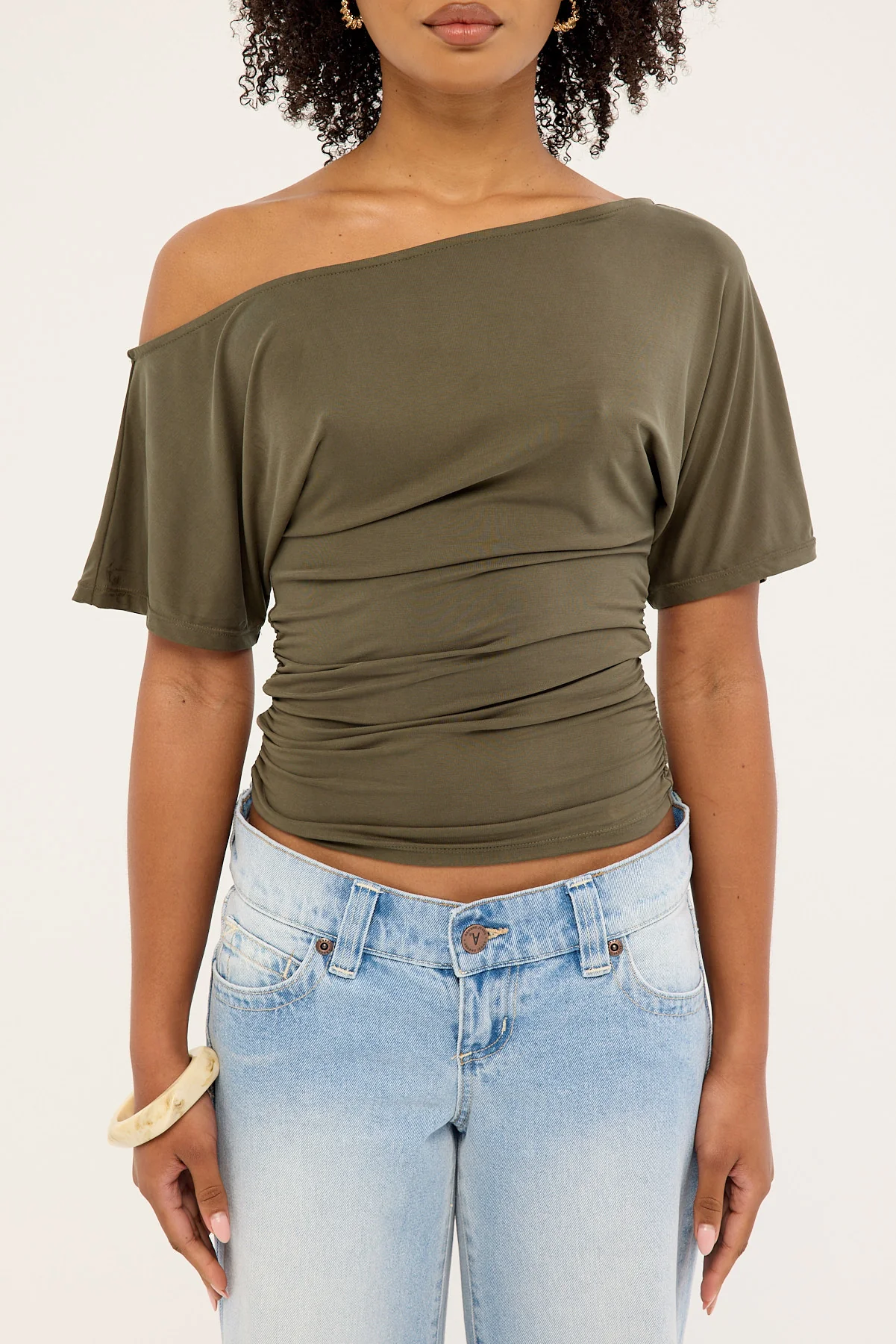 Luck & Trouble Leo Ruched T-shirt Khaki Green - Image 6