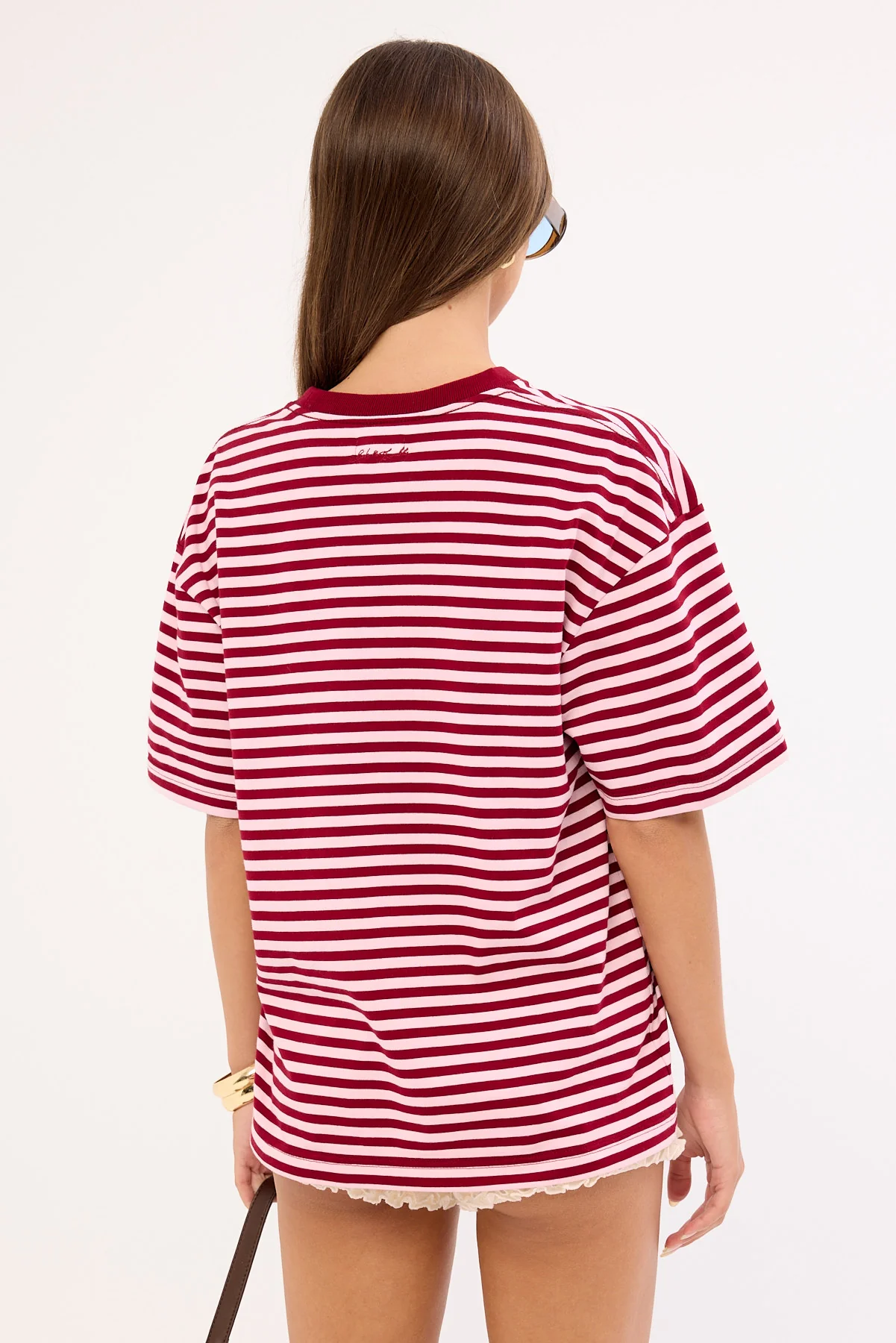 Luck & Trouble Margot Stripe Relaxed T-shirt Pink and Burgundy - Image 4