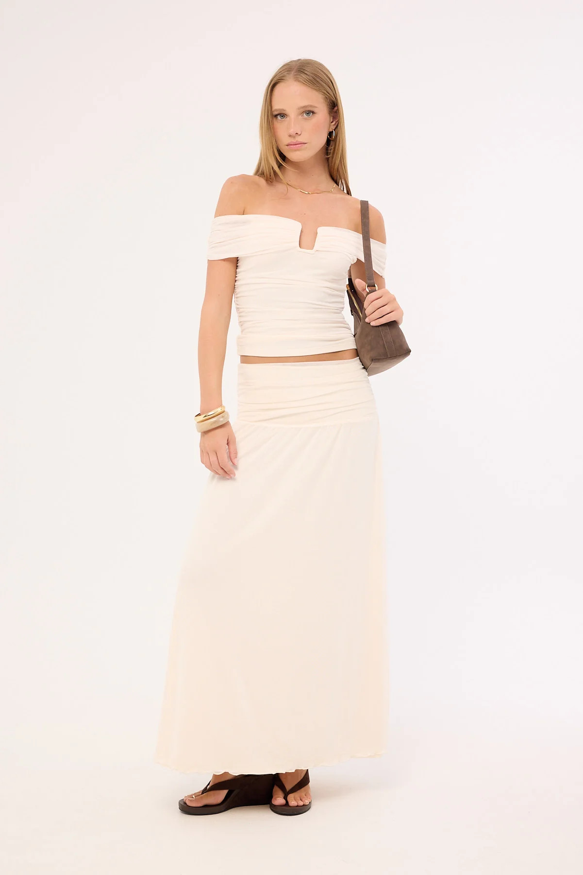 Luck & Trouble Millie Mesh Off Shoulder Top Off White - Image 6