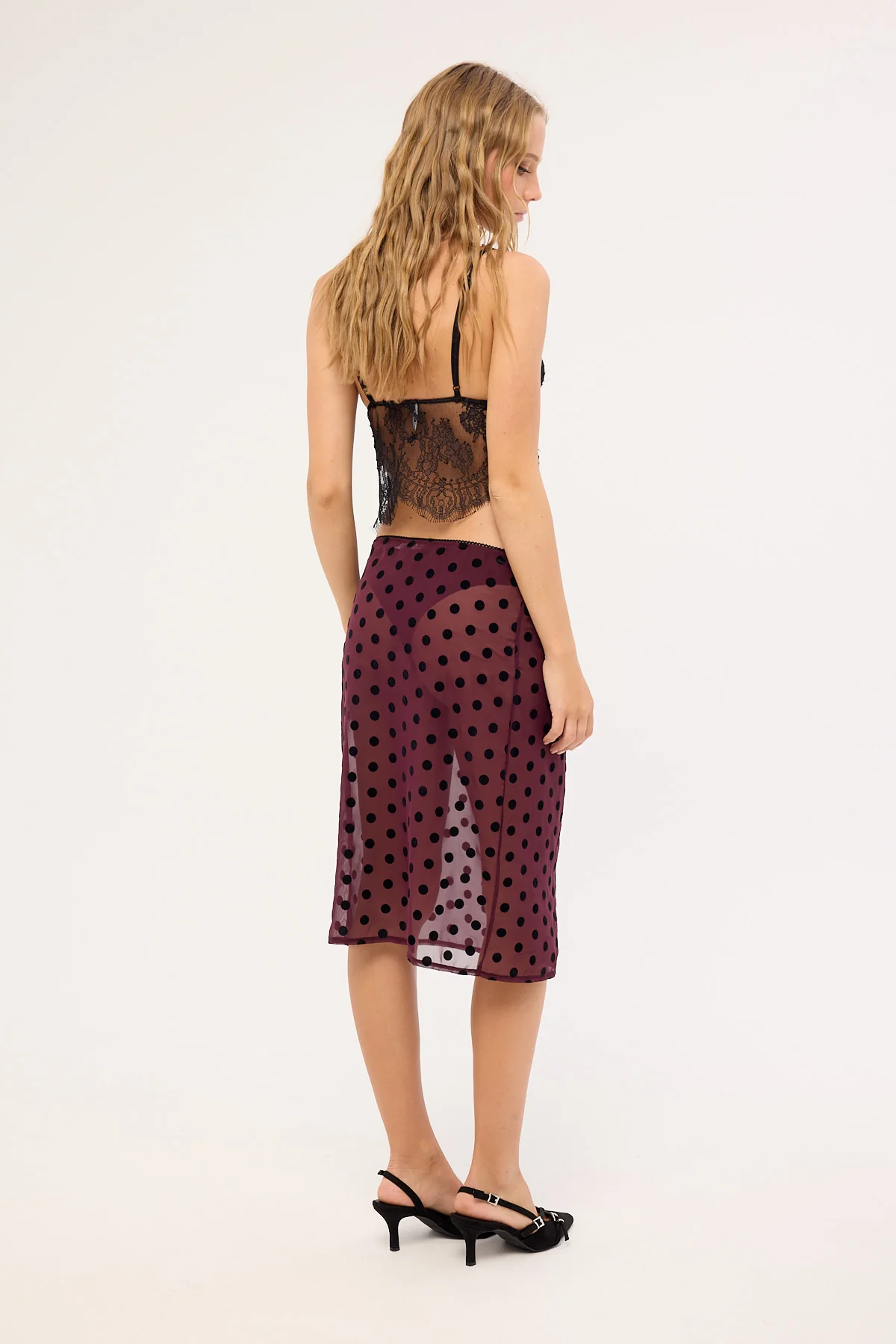 Motel Evani Skirt Vintage Polka Maroon - Image 5