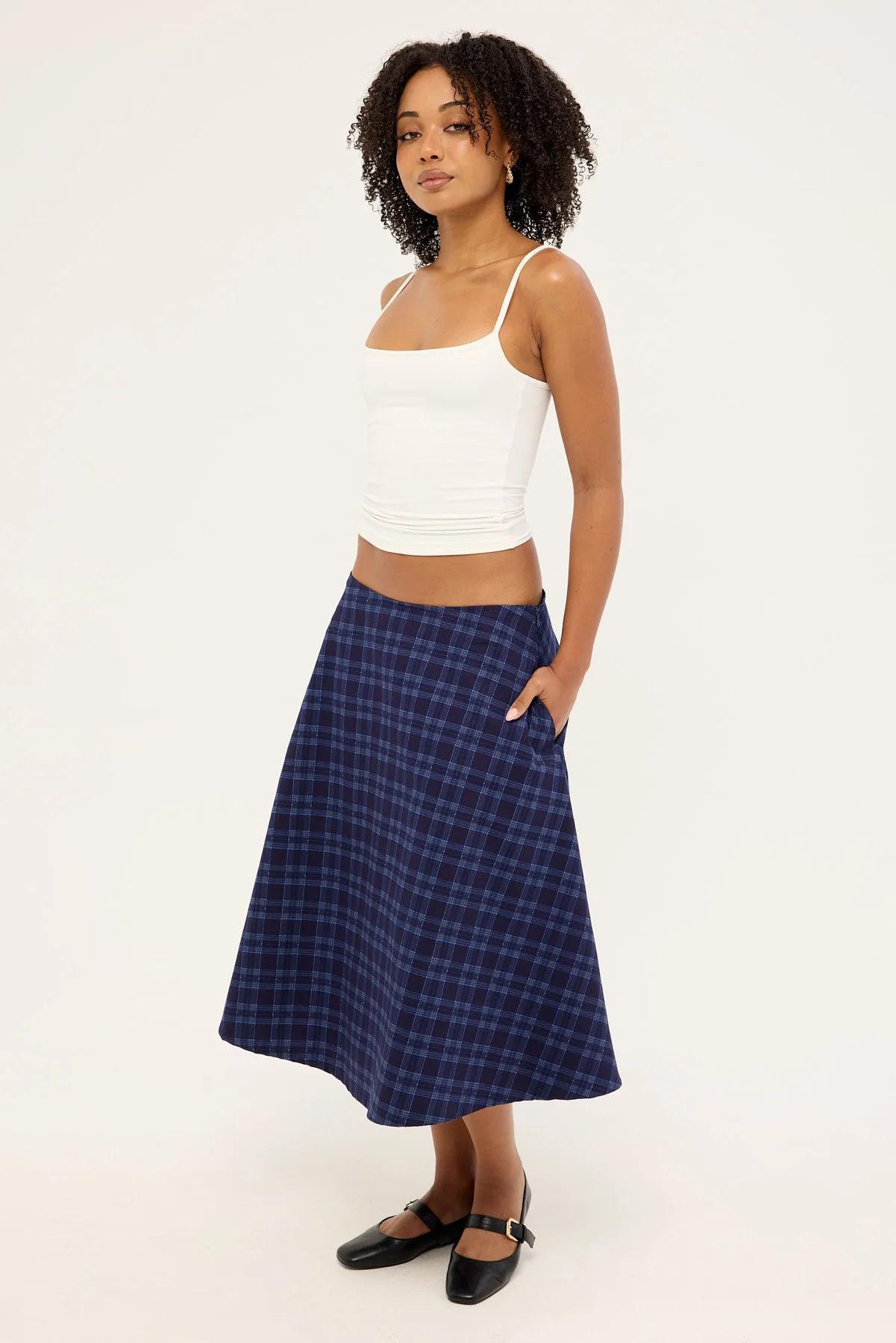 Motel Takara Skirt Midnight Check Blue - Image 4
