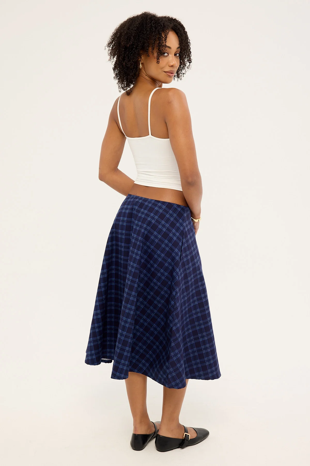 Motel Takara Skirt Midnight Check Blue - Image 5