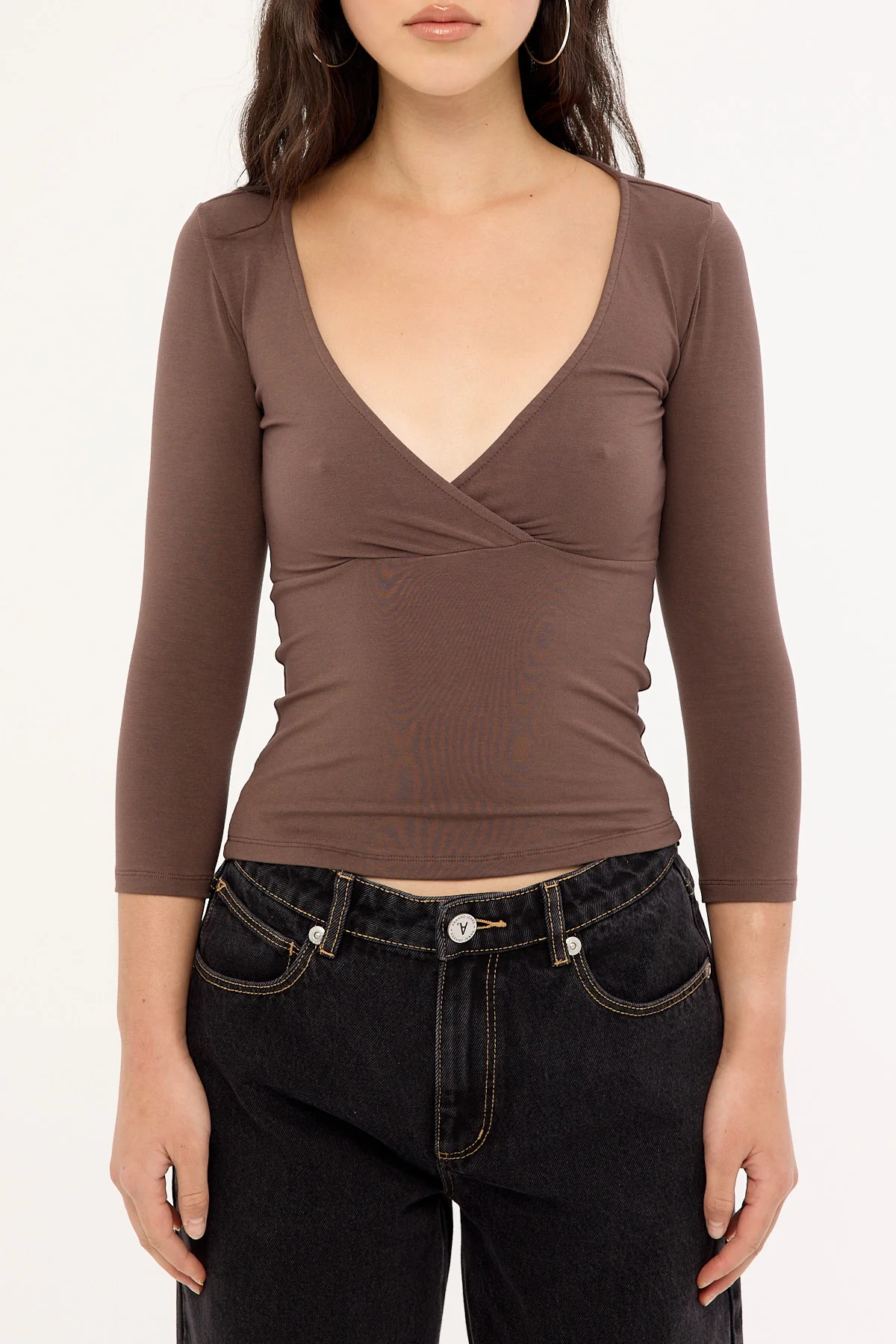 Motel Trudis V Neck Wrap Top COFFEE QUARTZ - Image 5
