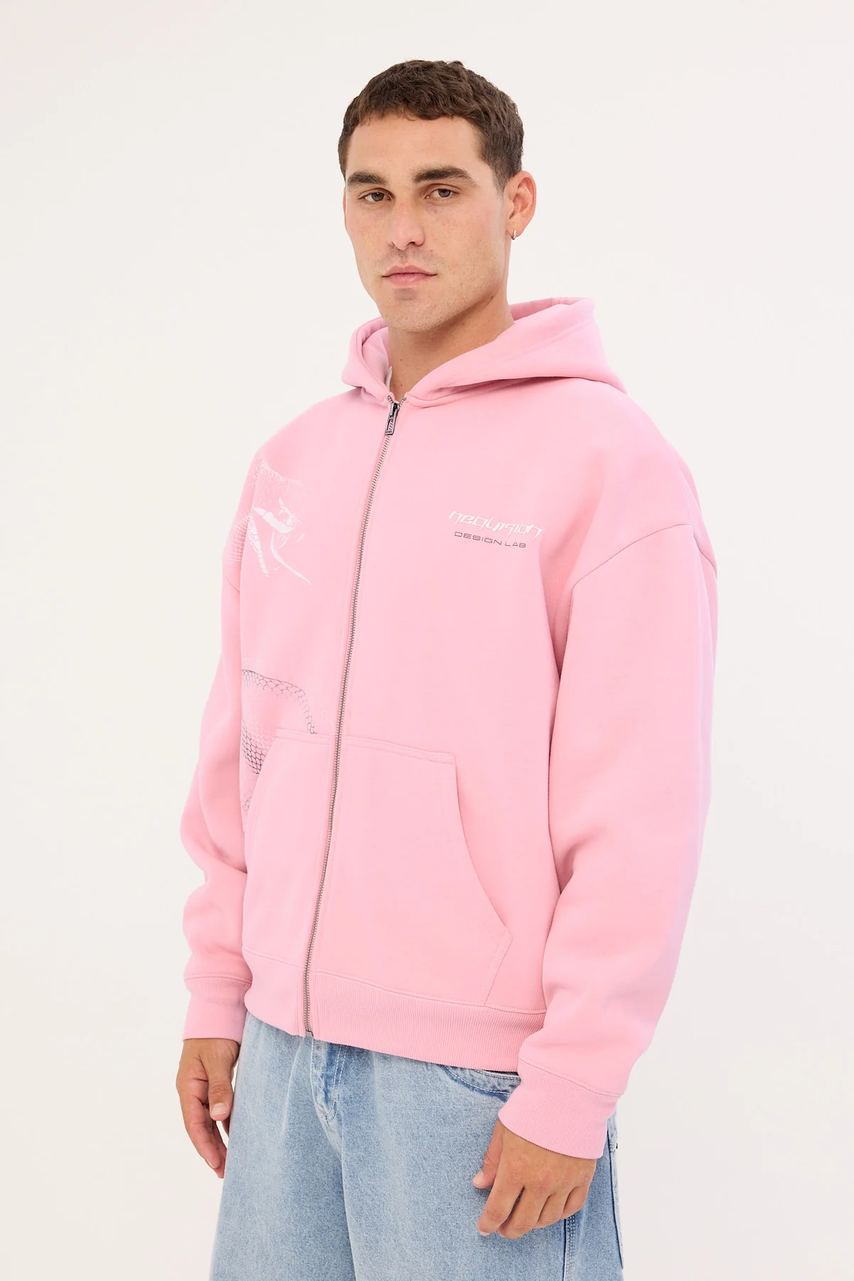Neovision Coil Zip Through Street Hoodie Icing Pink - Image 5