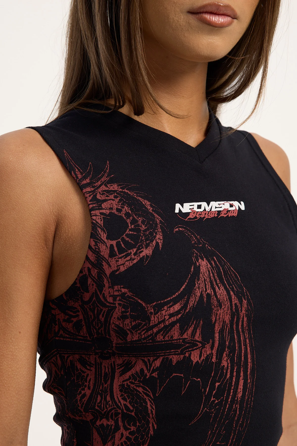 Neovision Crucifix High V Neck Tank Top Black - Image 3