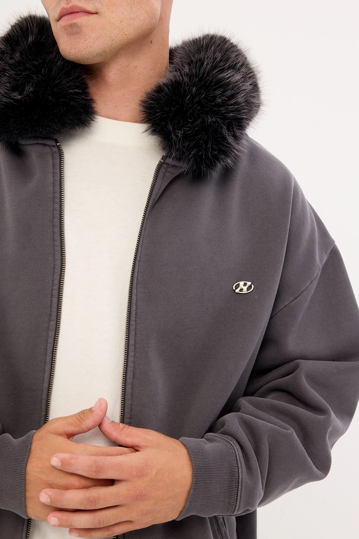 Neovision Frosted Faux Fur Zip Through Street Hoodie Washed Black - Image 4