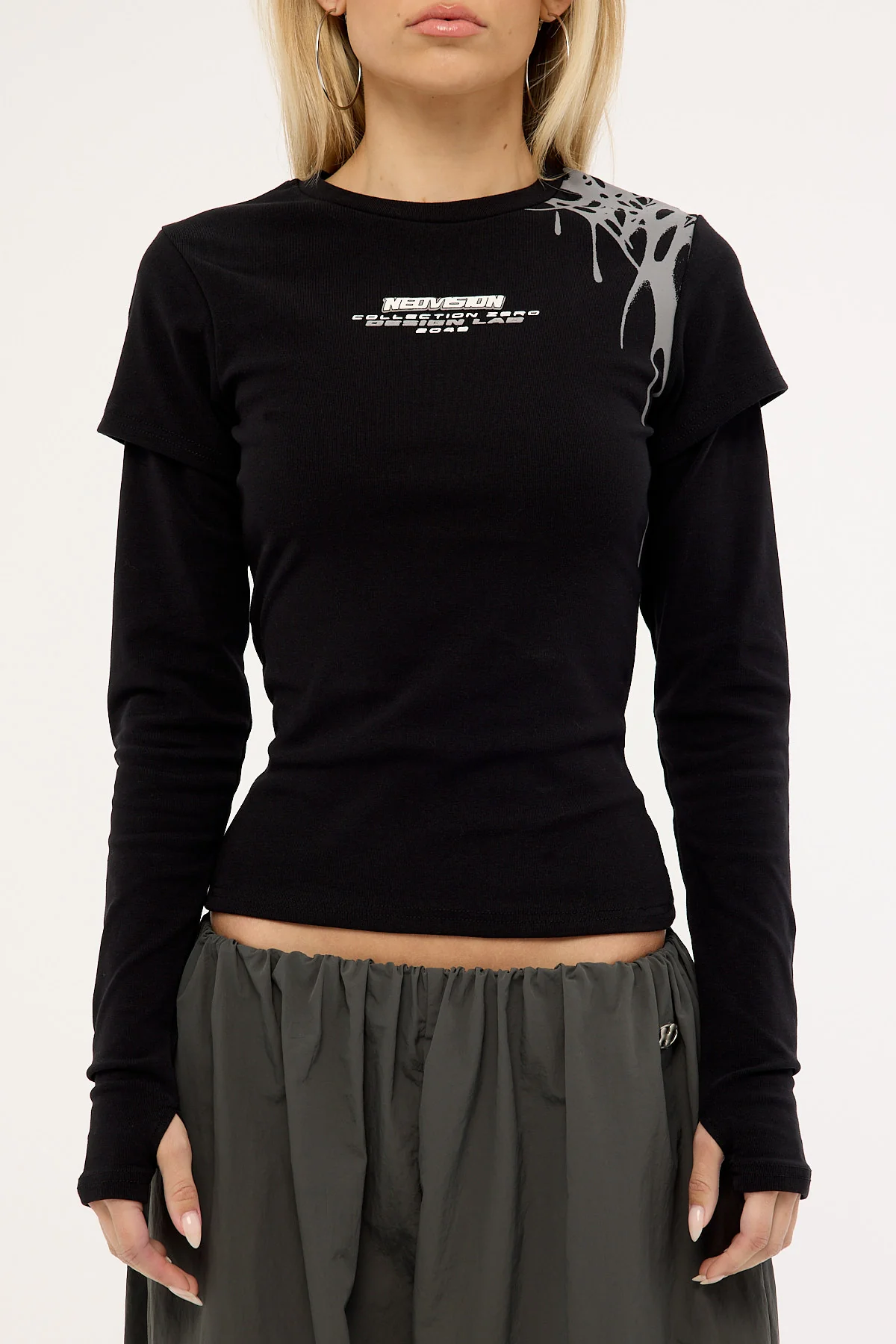 Neovision Omen Layered Long Sleeve Baby Tee Black - Image 6