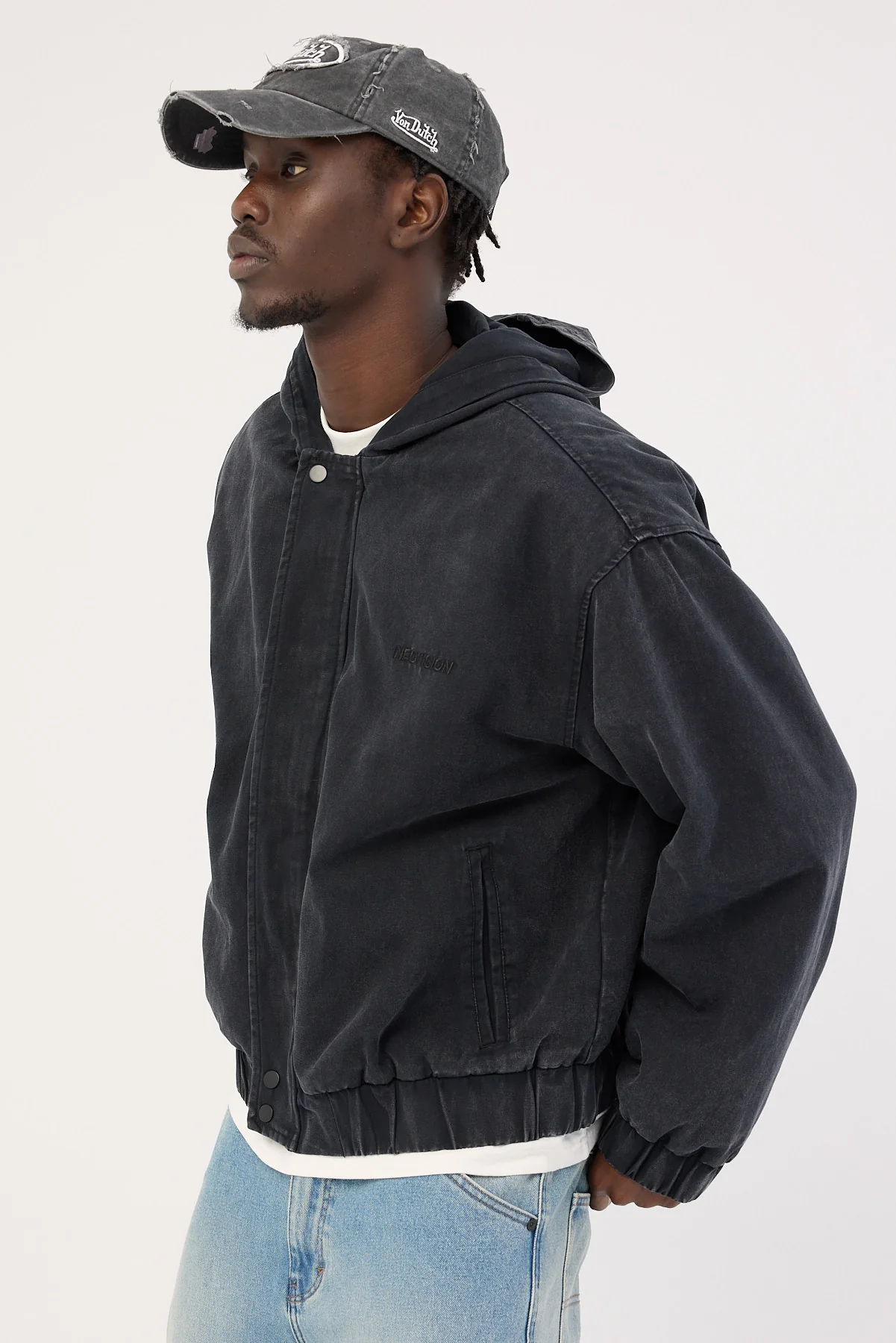 Neovision Unknown Hooded Bomber Jacket Washed Black - Image 4