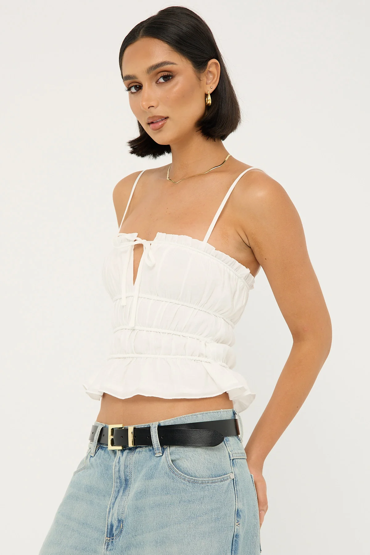 Perfect Stranger Diletta Shirred  Cami Top White - Image 3