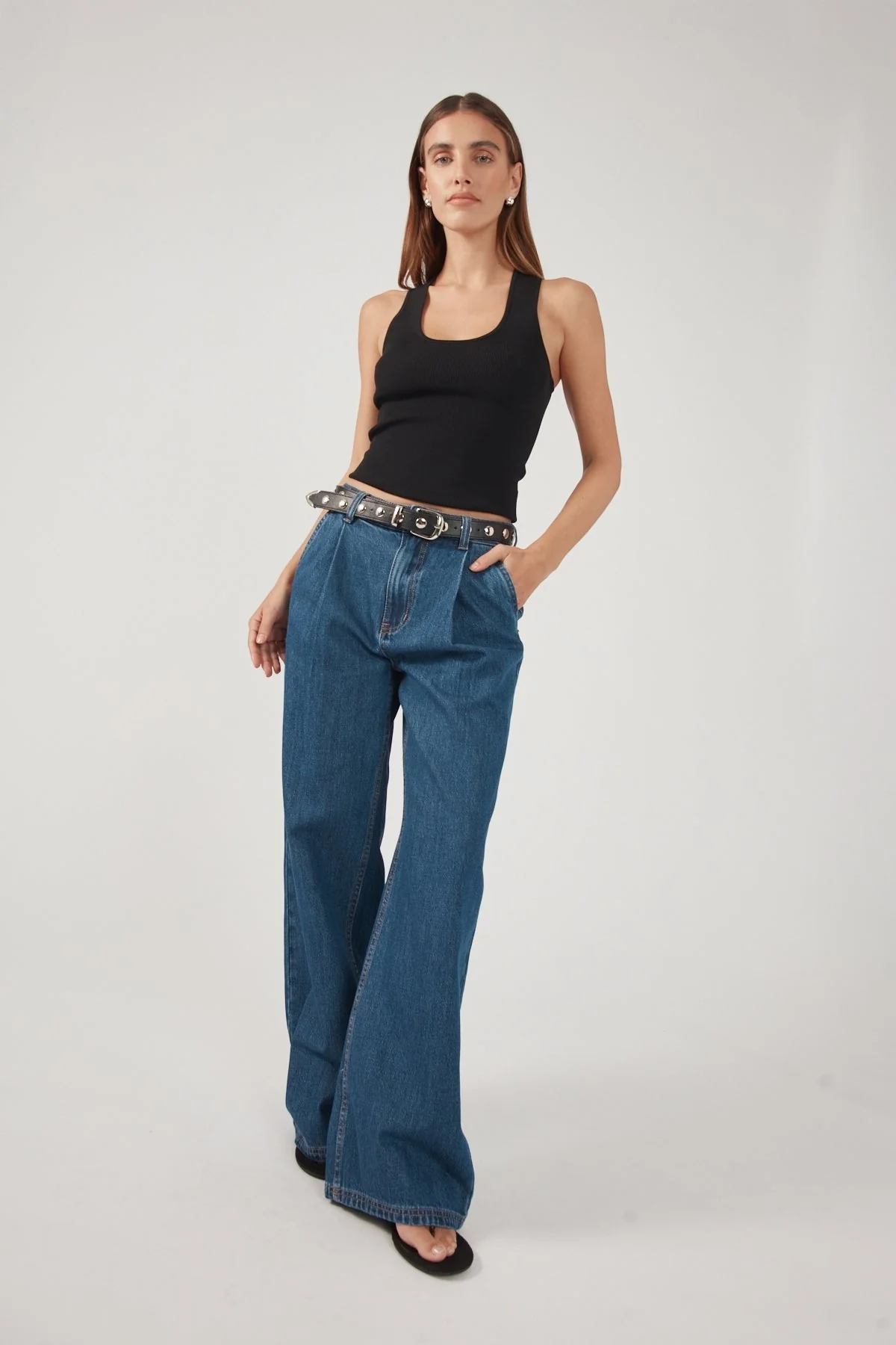 Perfect Stranger High Rise Pleated Jean Deep Blue Denim - Image 2