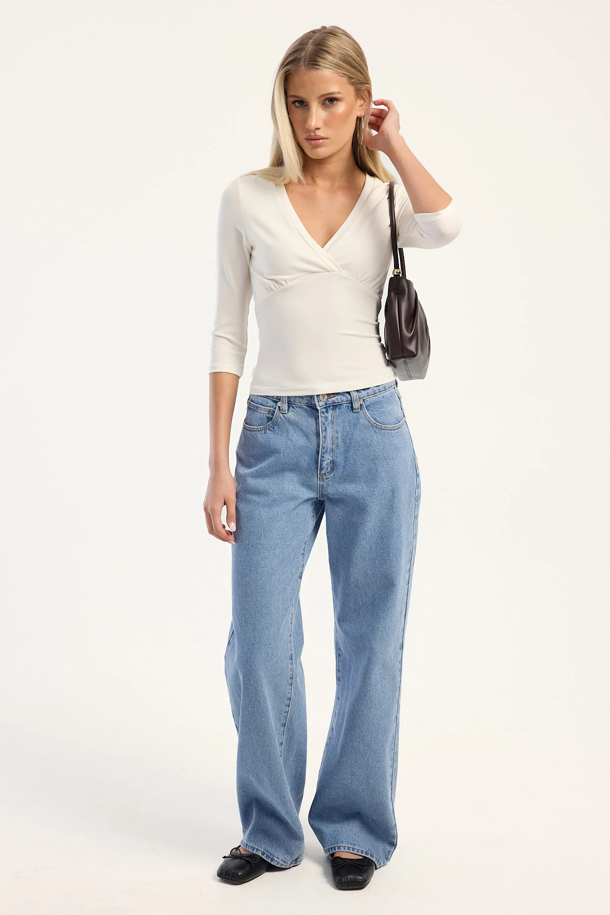Perfect Stranger Mara V Neck 3/4 Sleeve T-Shirt White - Image 5