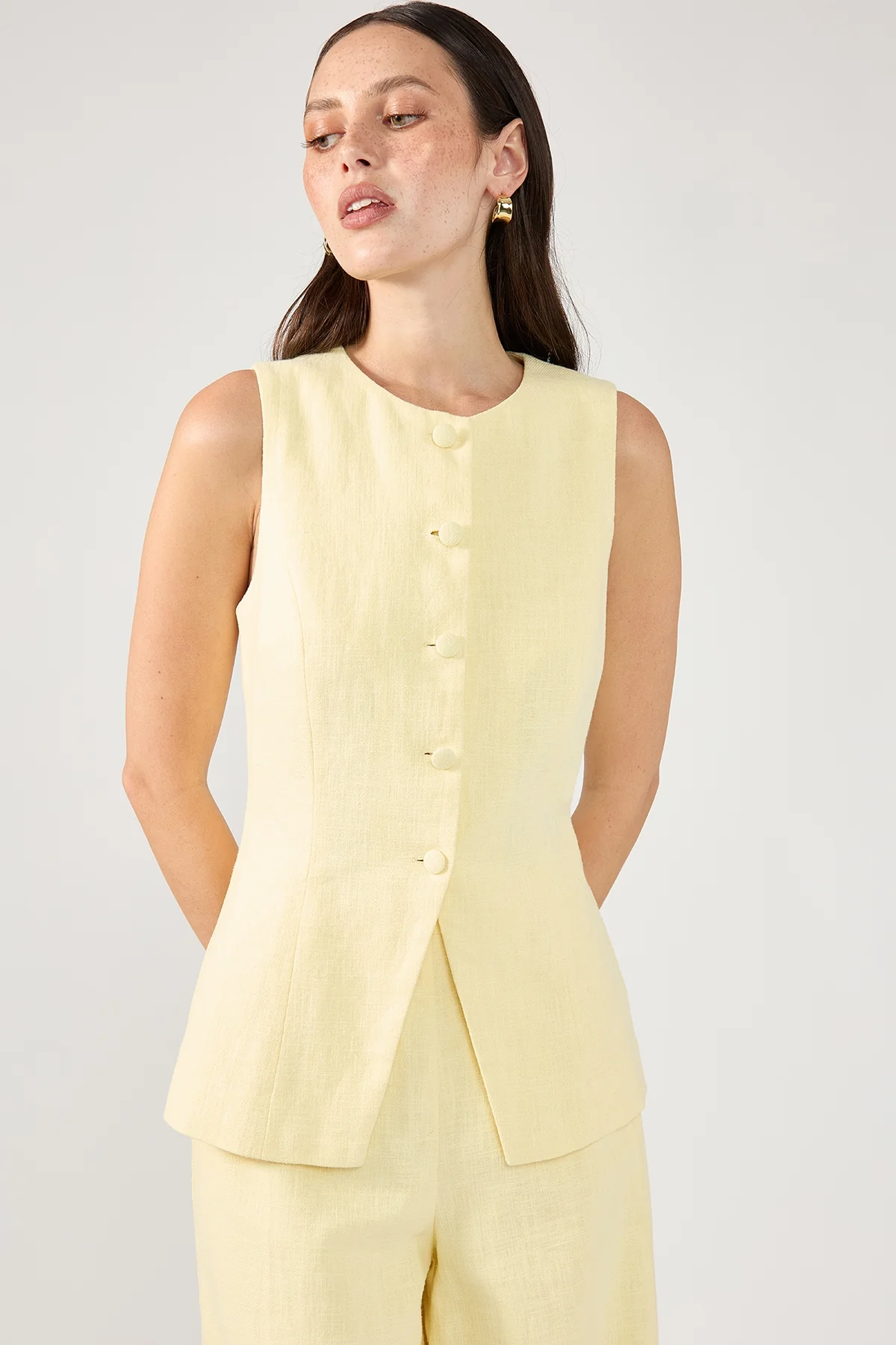 Perfect Stranger Menorca Long Line Vest Lemon - Image 3