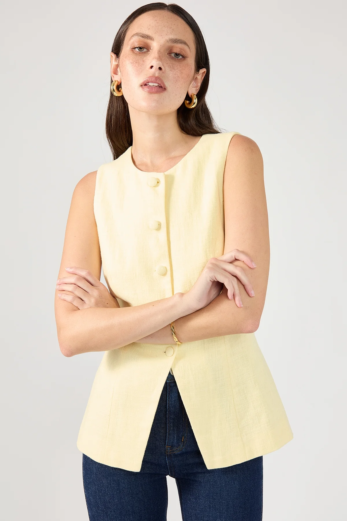 Perfect Stranger Menorca Long Line Vest Lemon - Image 4
