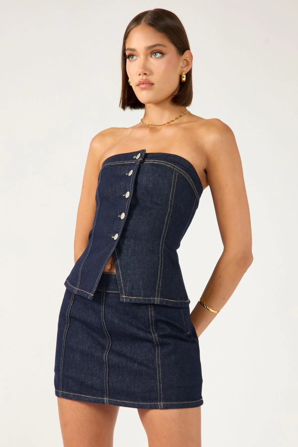 Perfect Stranger Mila Denim Mid Rise Skort Dark Blue Denim - Image 3