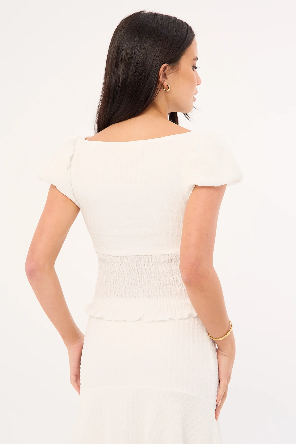 Perfect Stranger Mimsy Short Sleeve Shirred Top White - Image 6