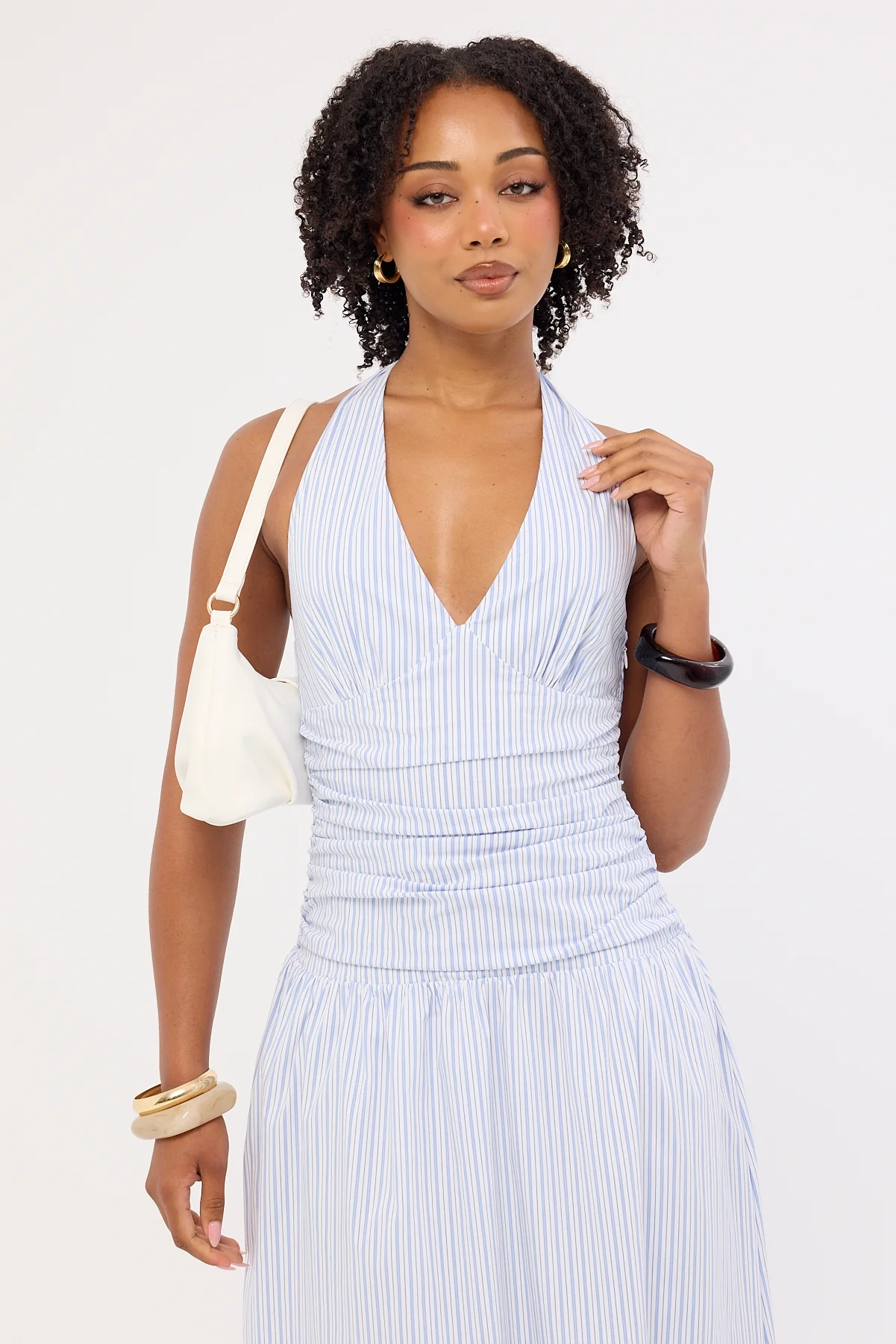 Perfect Stranger Skye Stripe Halter Maxi Dress Blue Stripe - Image 2