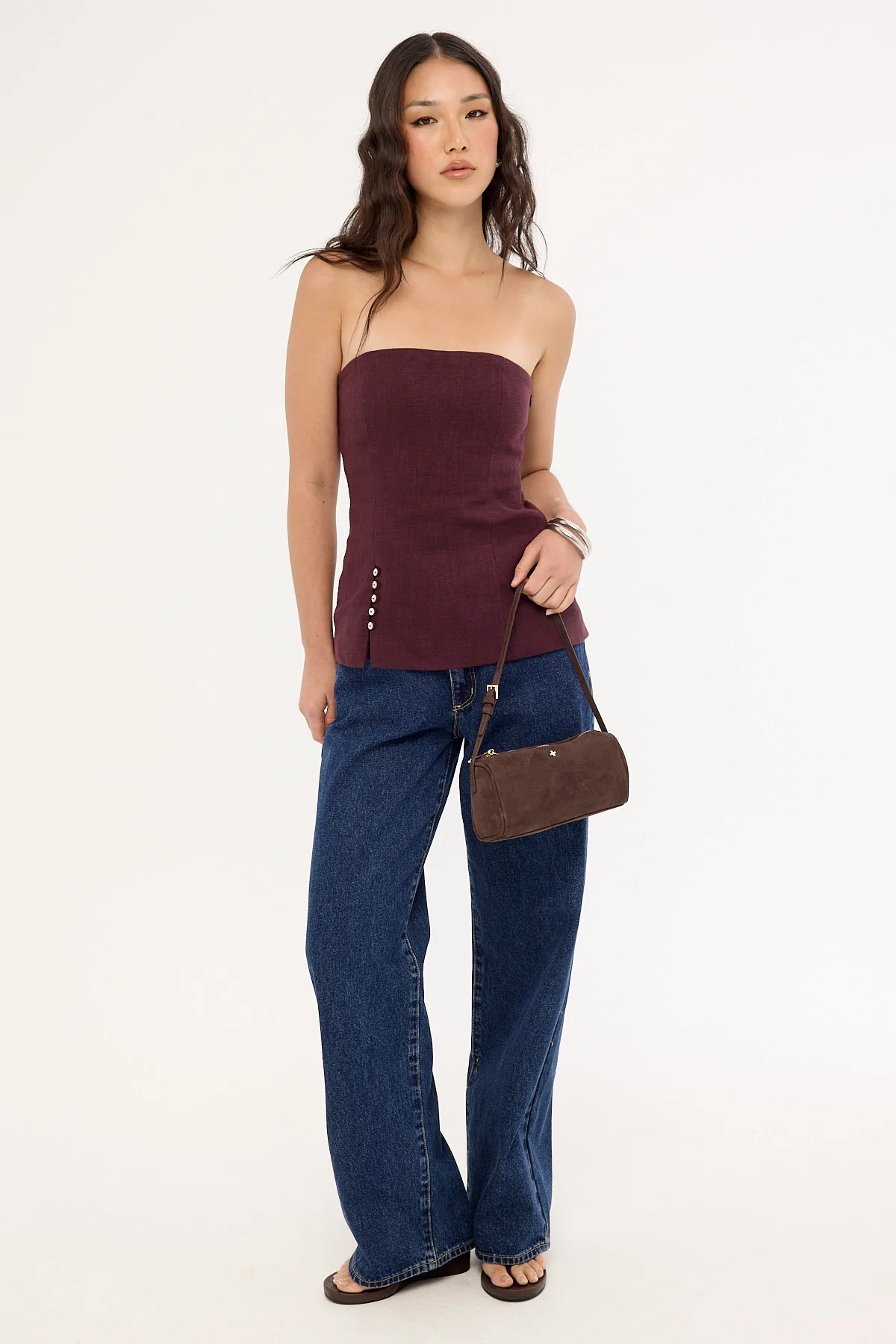 Perfect Stranger Stevie Linen Strapless Top Dark Choc - Image 3