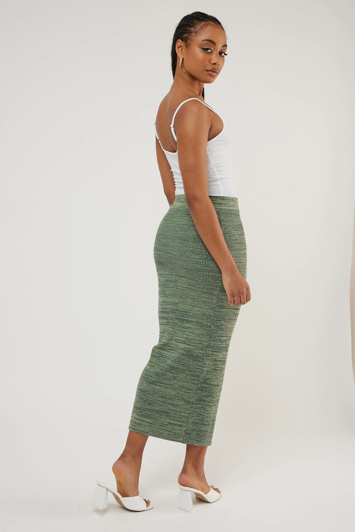Perfect Stranger Two Tone Knit Midi Skirt Khaki - Image 4