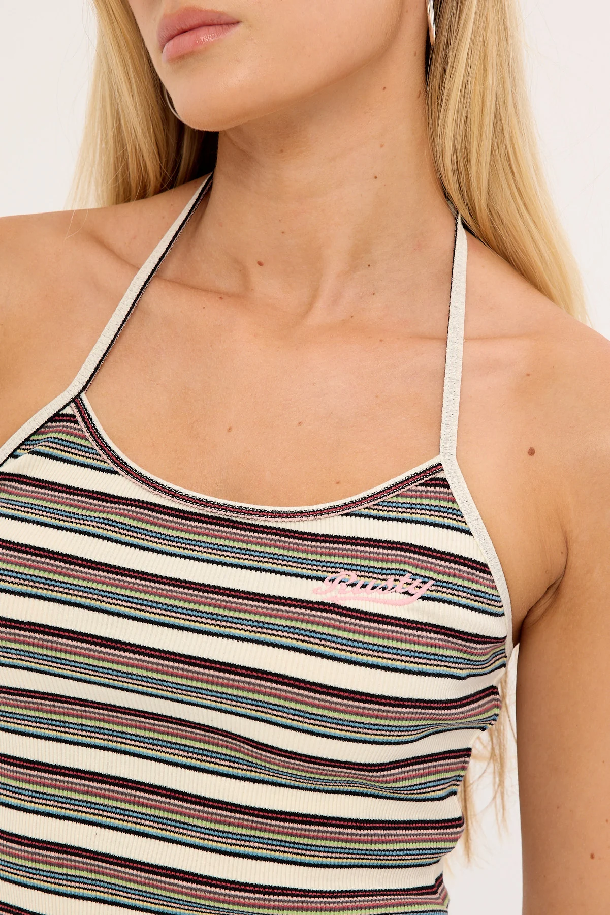 Rusty Blazed Stripe Halter Top Cream Multi Stripe - Image 3