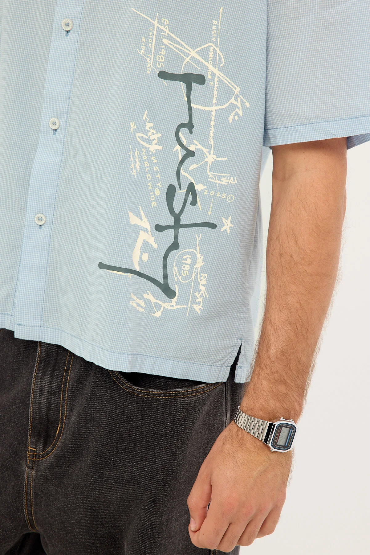 Rusty Crisis Cropped Shirt Sky Blue - Image 3