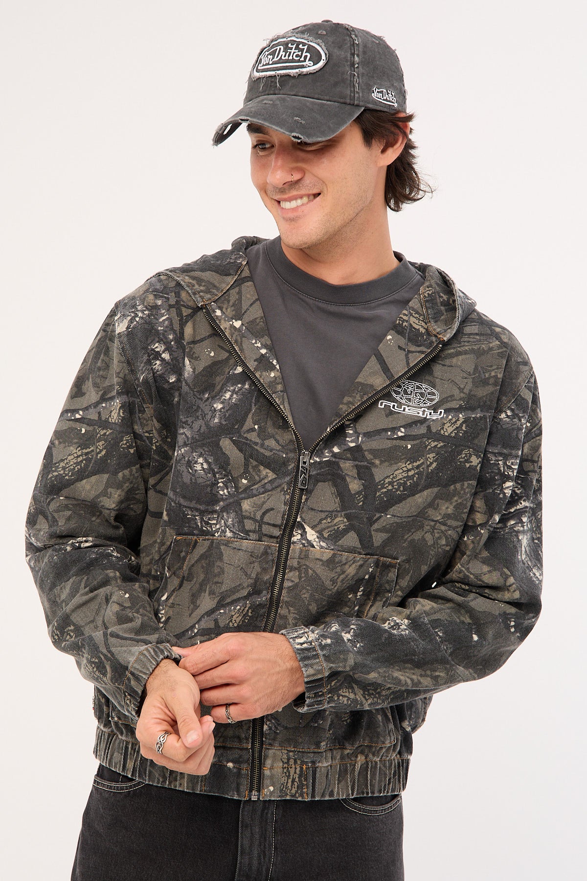 Rusty Dodge Em Zip Thru Hooded Jacket Camo - Image 3