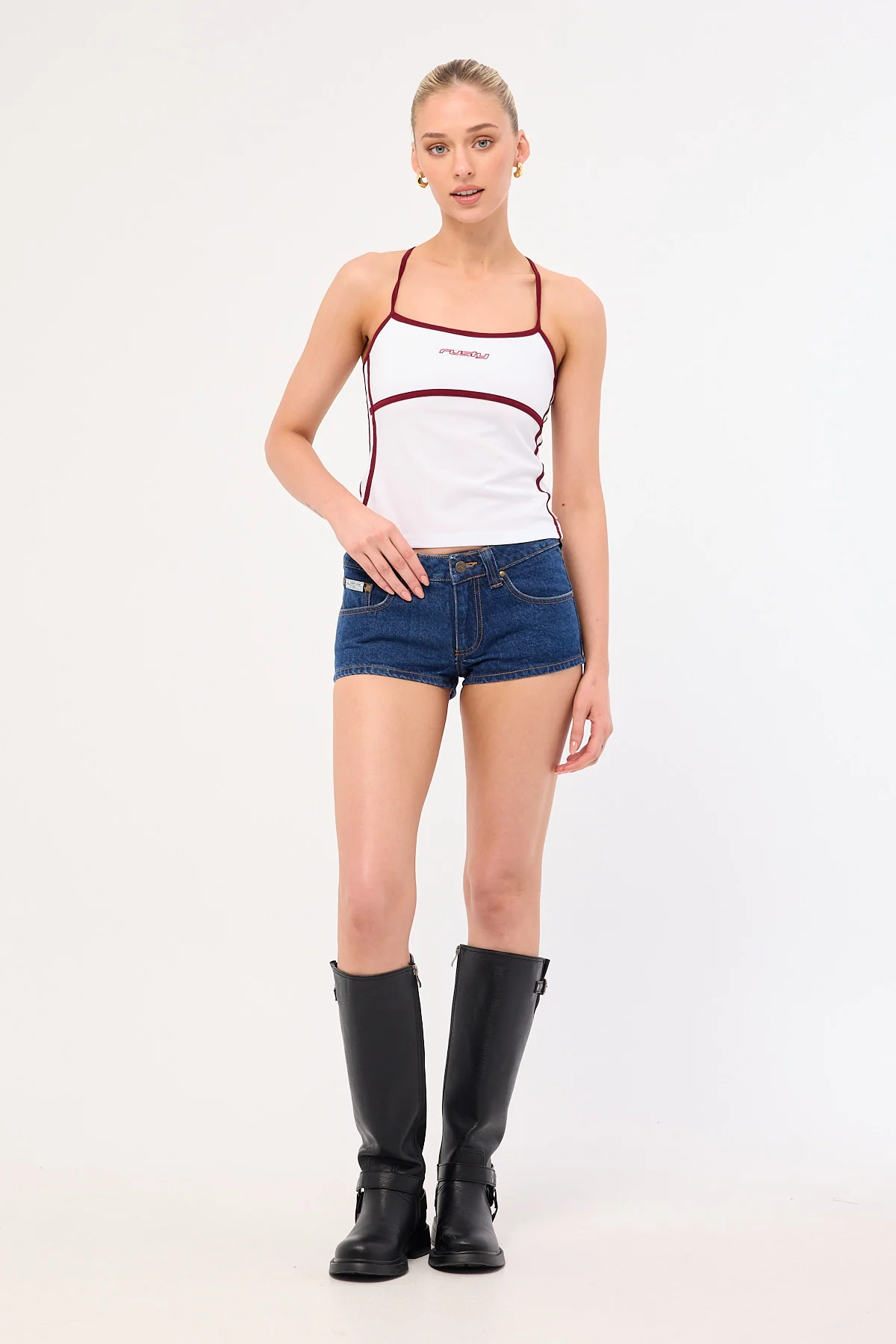 Rusty Lemmy Low Rise Micro Mini Short Deep See Blue - Image 2