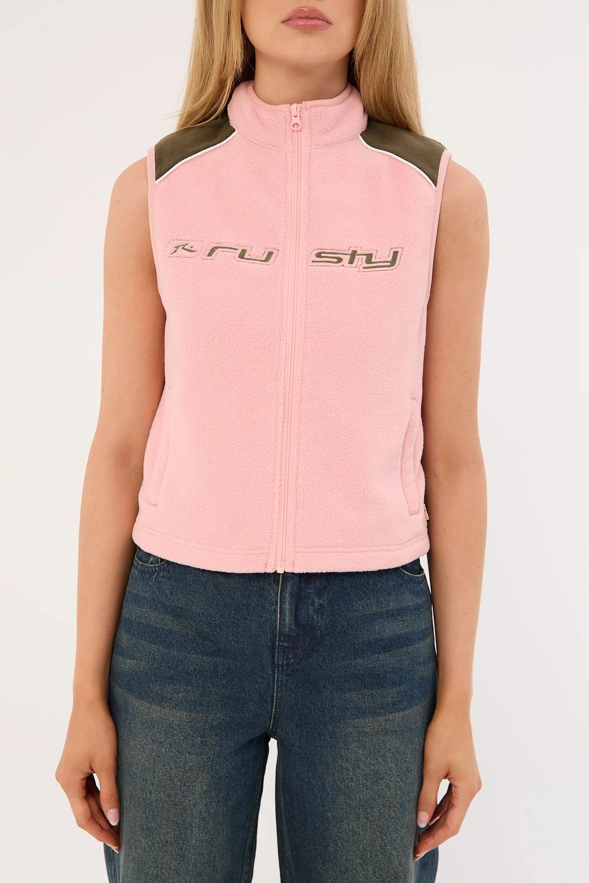 Rusty Mr Cool Polar Fleece Vest Dusty Pink/Army Green - Image 10