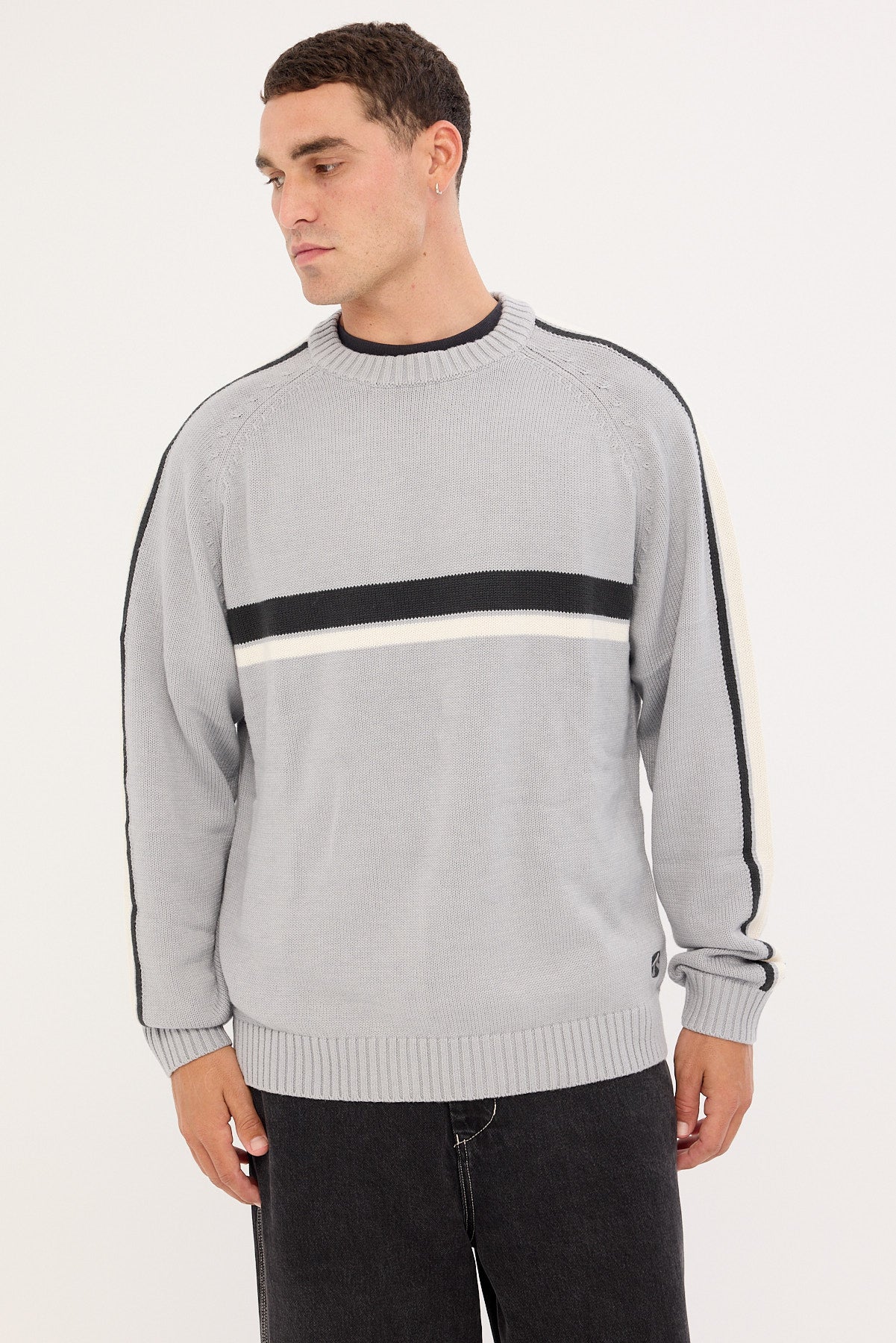 Rusty White Lines 2.0 Knitted Crew Silver Grey