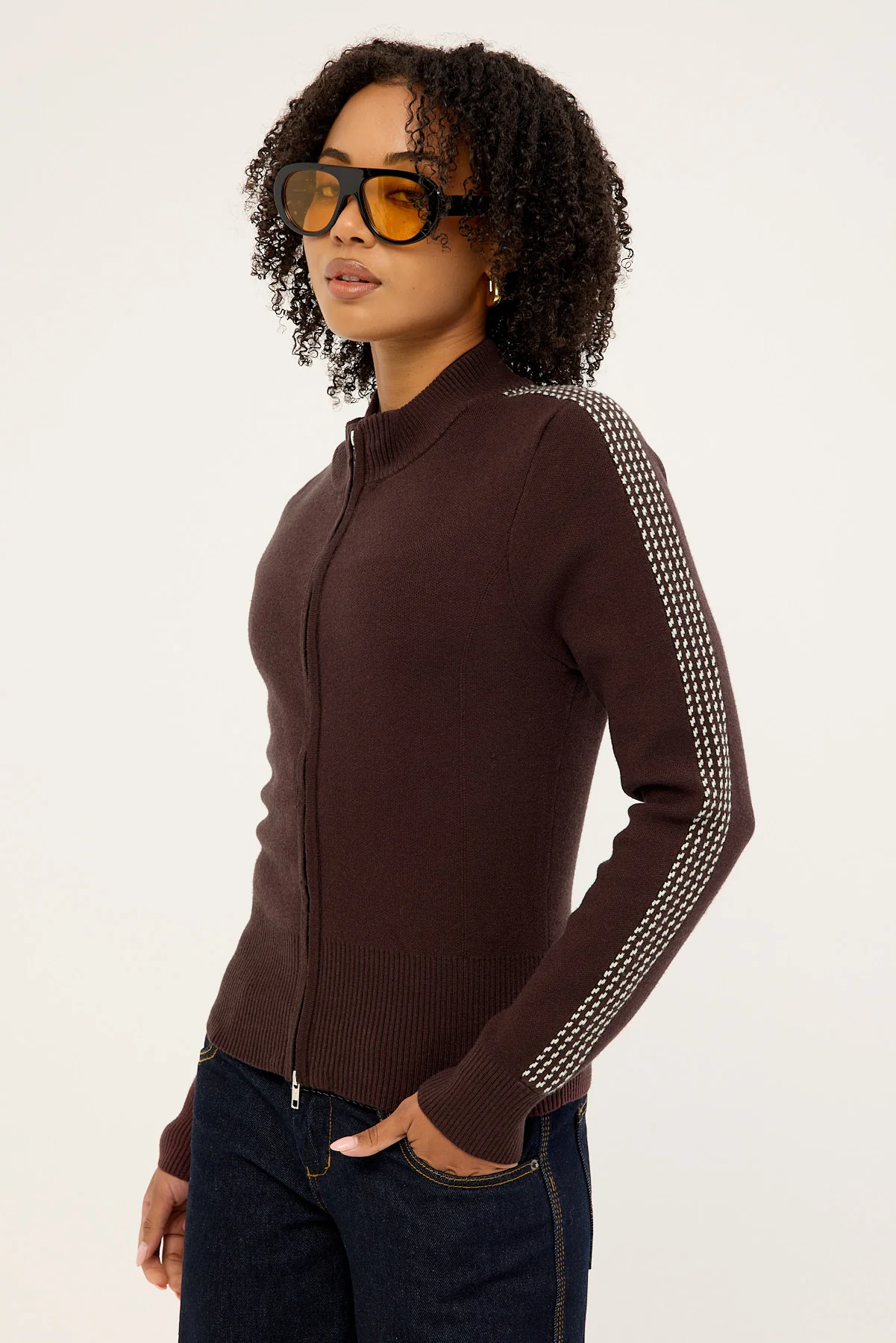 Thrills Final Call Zip Knit Sweater Bitter Chocolate - Image 4