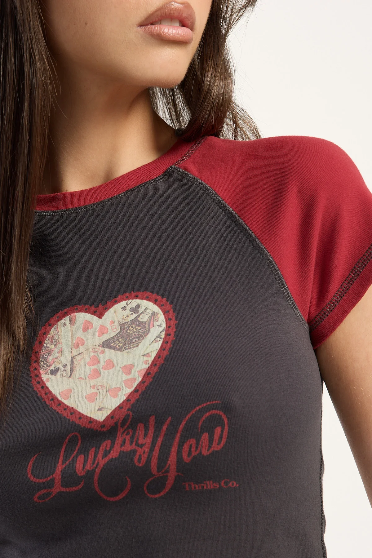 Thrills Lucky You Raglan Club Tee Merch Black - Image 3