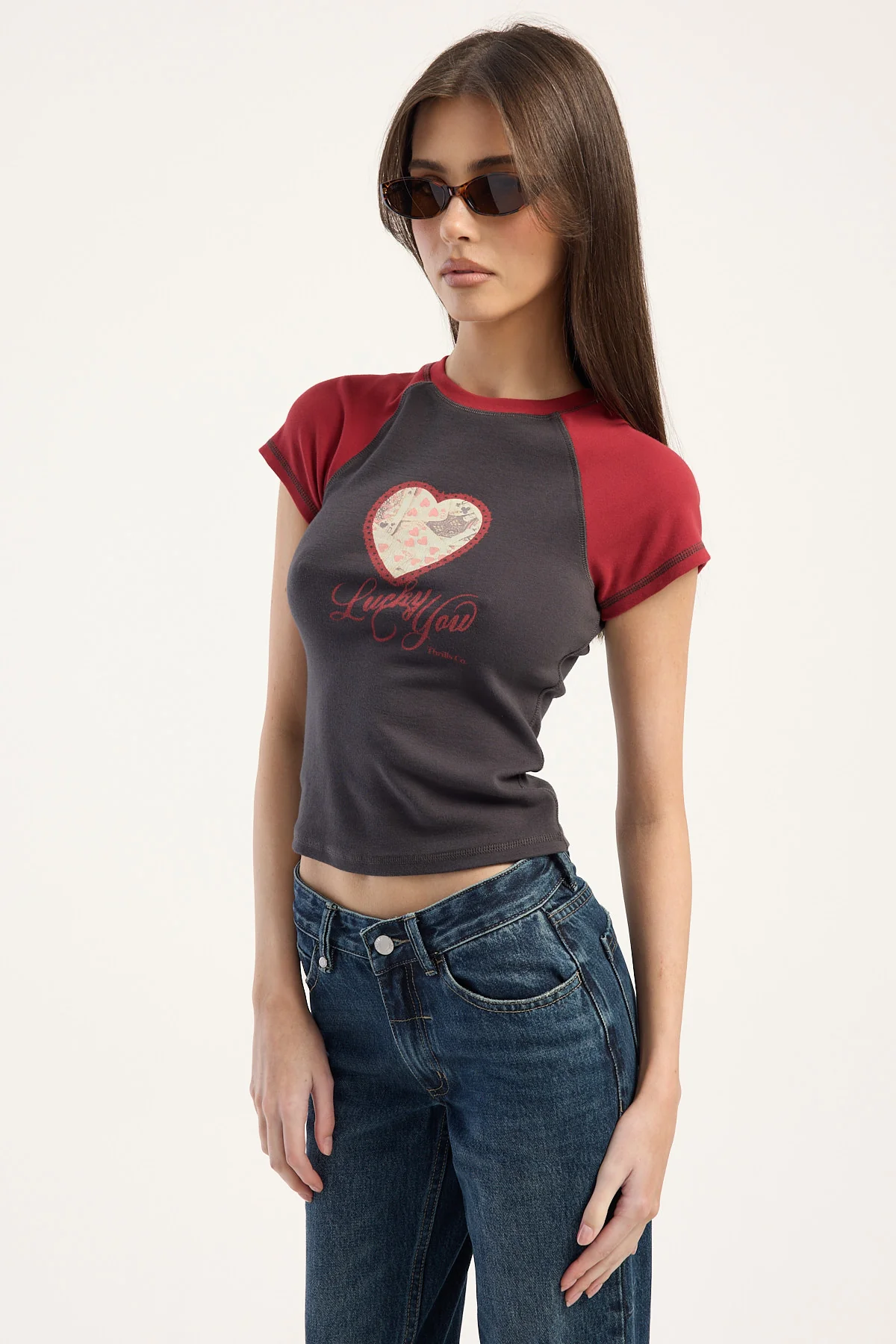 Thrills Lucky You Raglan Club Tee Merch Black - Image 4