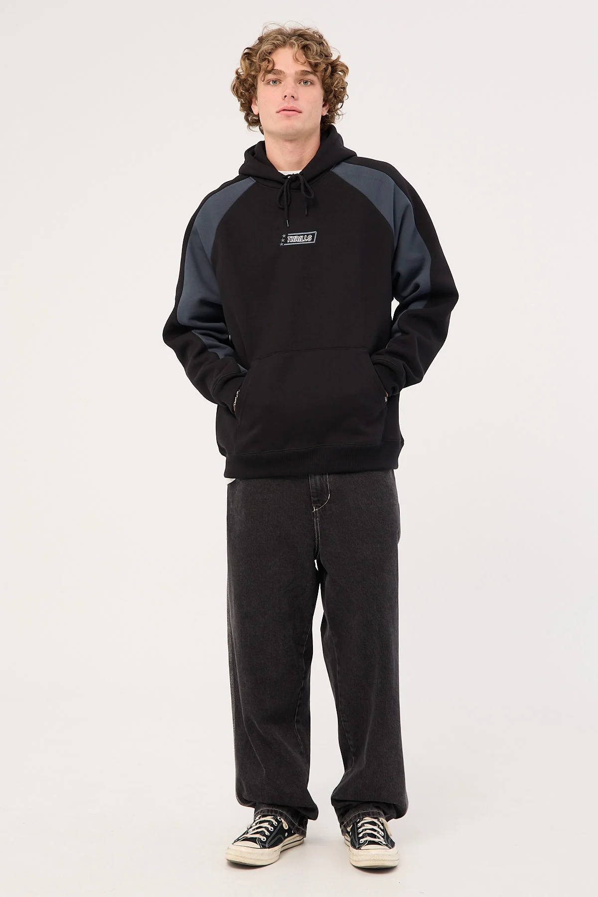 Thrills Ribbon Cutter Raglan Pull On Hood Black - Image 2