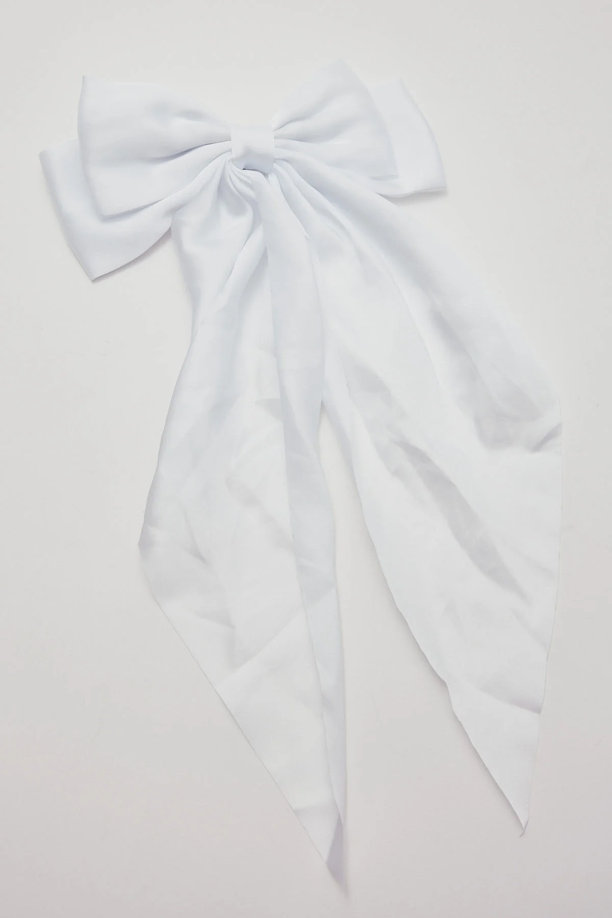 Token Large Draped Satin Bow Hair Clip White - Image 2