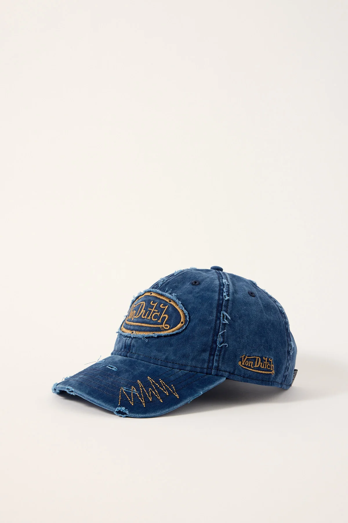 Von Dutch Distressed Zigzag Dad Cap Dark Navy - Image 3